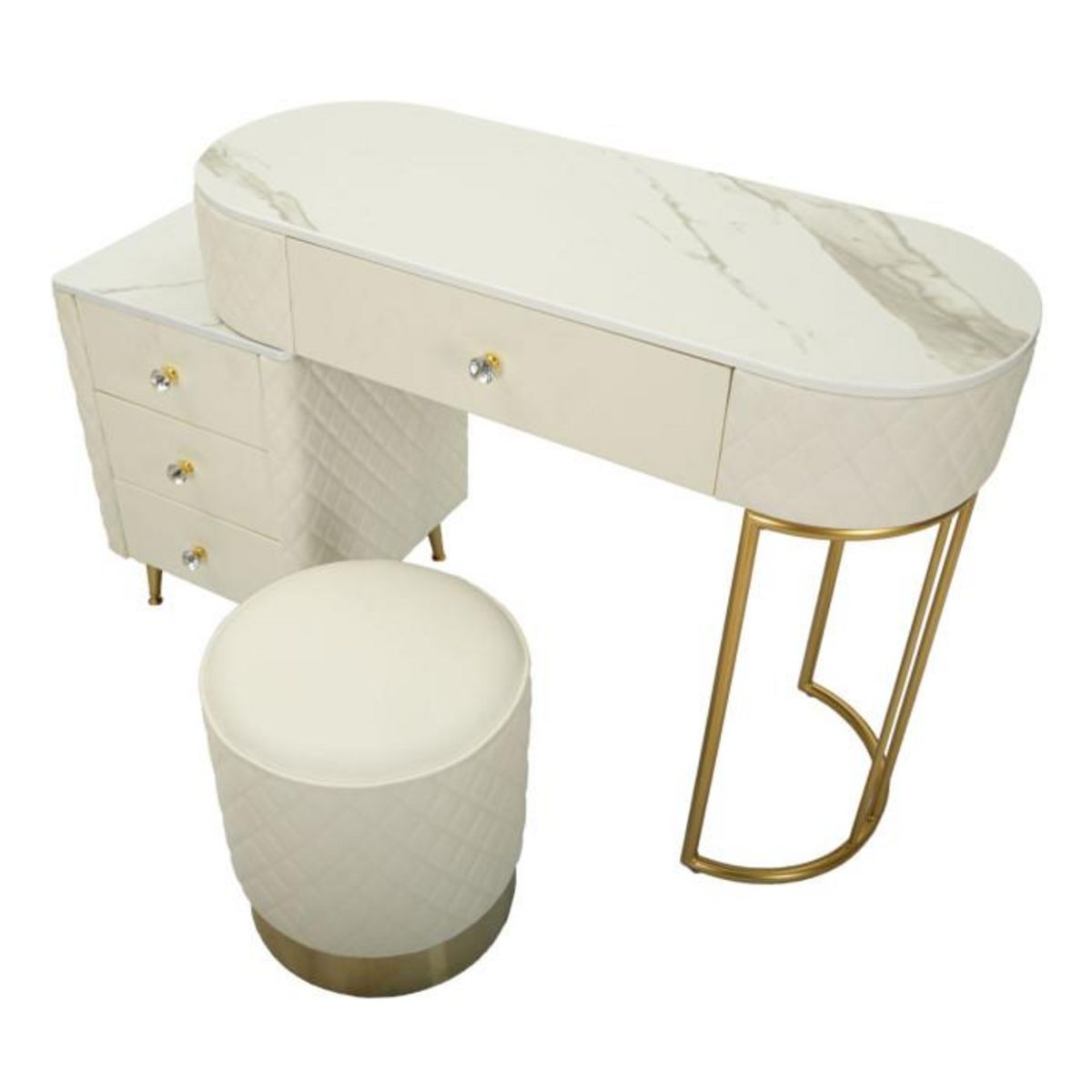 Paris Prix Coiffeuse Avec Pouf Effet Marbre  Sharon  120 Blanc & Or