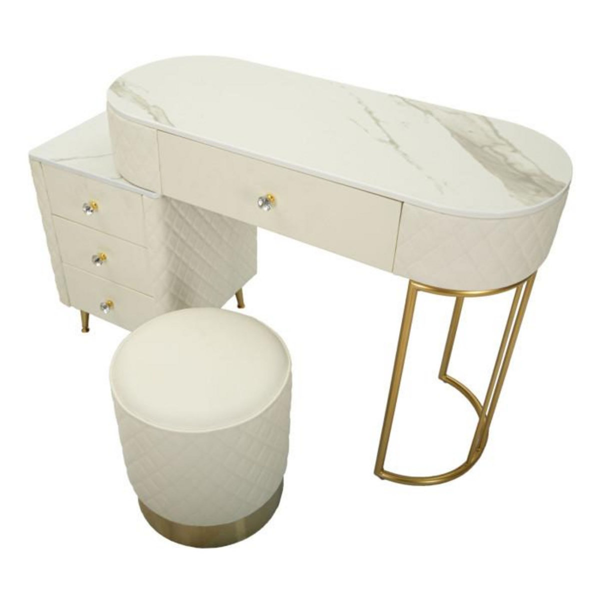 Paris Prix Coiffeuse Avec Pouf Effet Marbre  Sharon  120 Blanc & Or