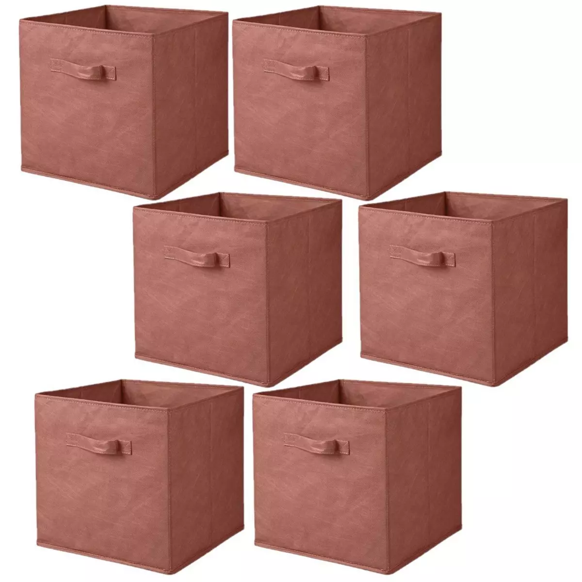 TOILINUX Lot de 6 cubes de rangement pliables en tissus avec poignée - 30x30x30cm - Rouge Tomette