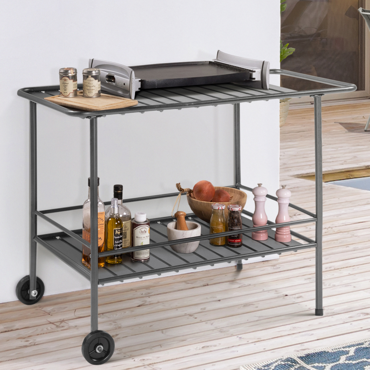ID MARKET Desserte extérieure en métal chariot à plancha 100 CM gris anthracite