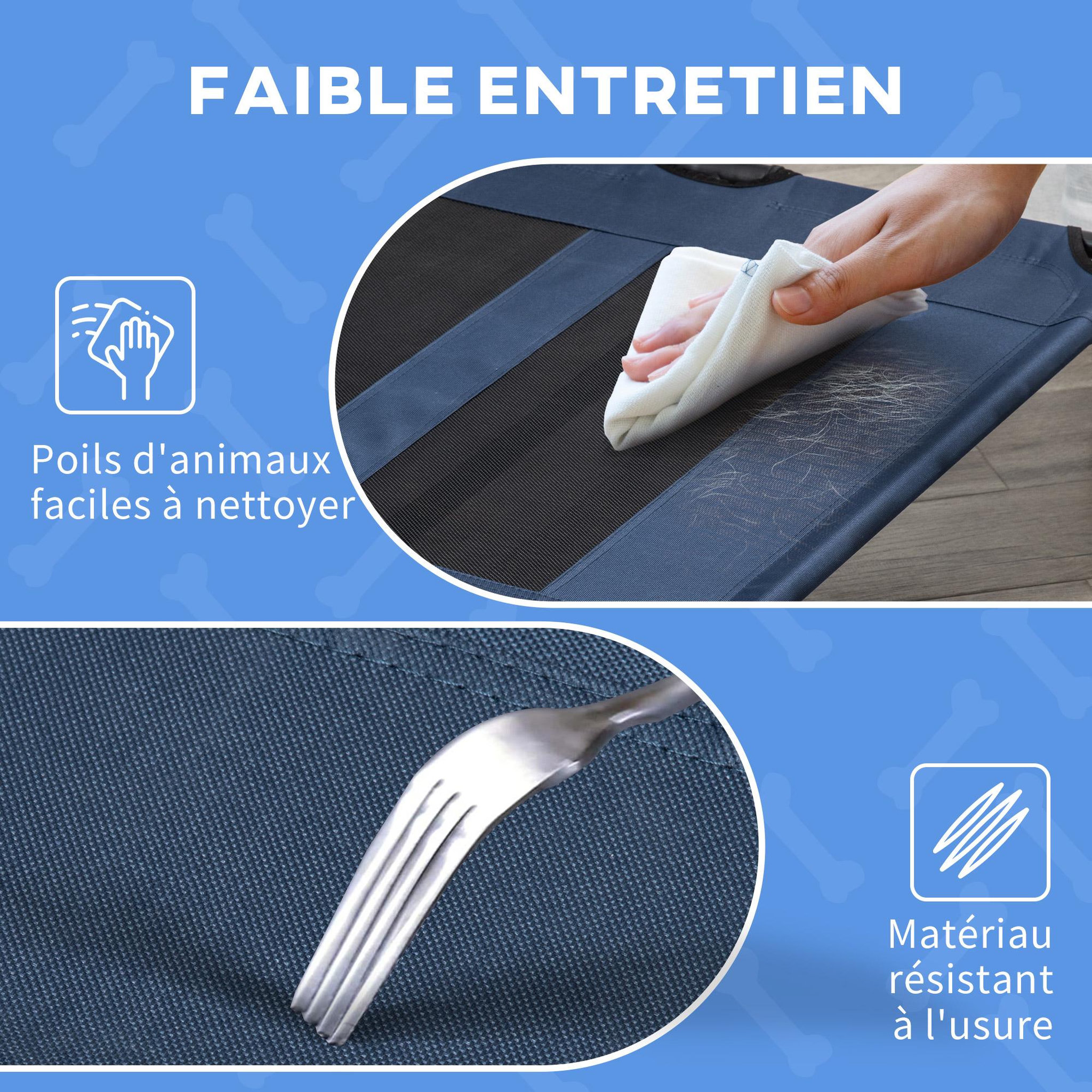 Voir la diapositive 5 : PAWHUT Lit sur pieds xxl pour chien chat lit de camp animal lit surélevé oxford textilène micro-perforé dim. 122l x 92l x 23h cm bleu