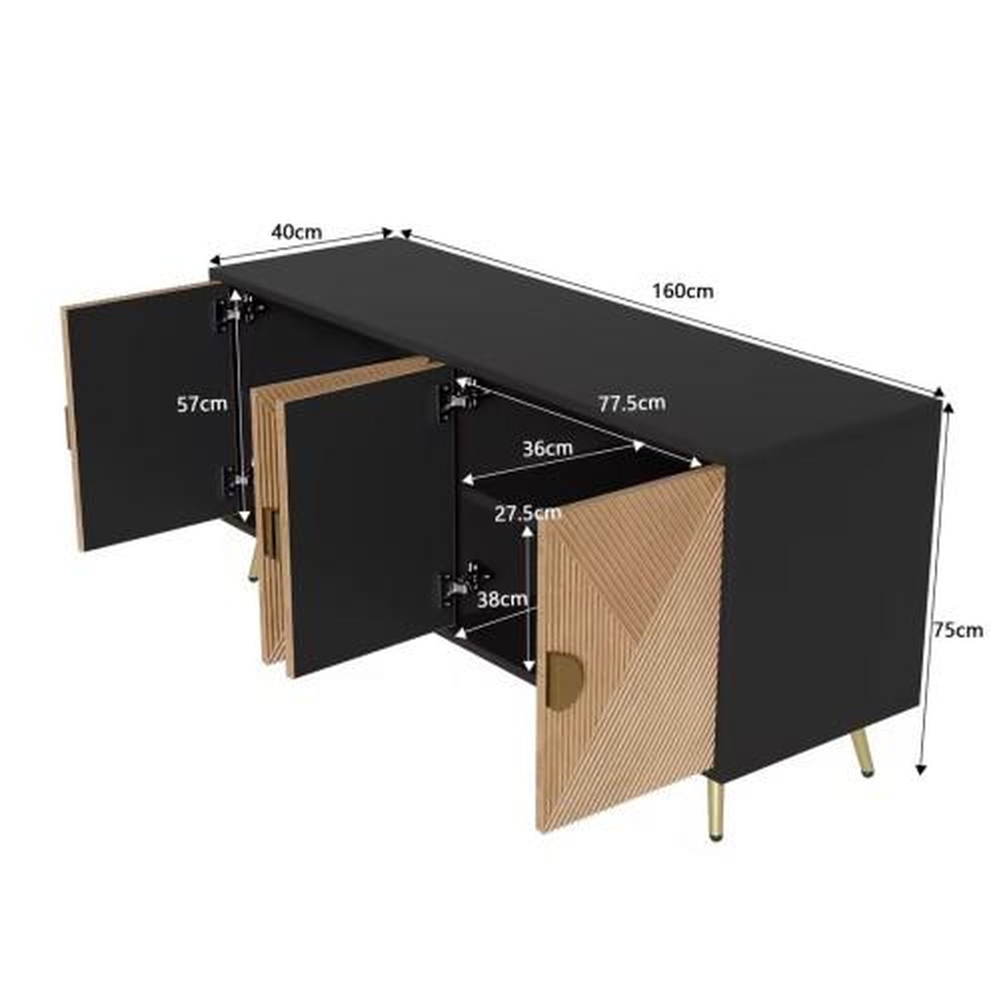Voir la diapositive 3 : MERAX Buffet 4 porte(s) 0 tiroir(s) - 160 cm noir+naturel mdf