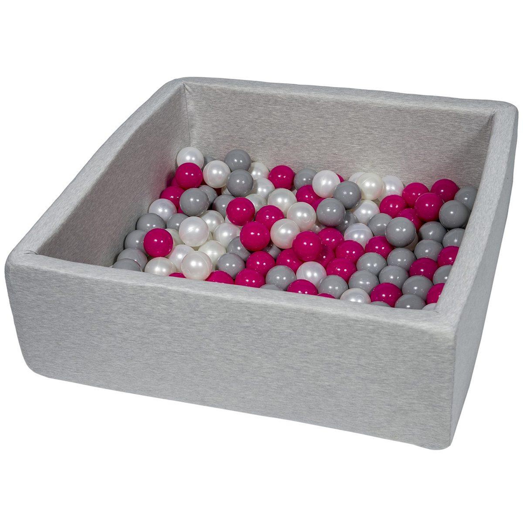 VELINDA Piscine à balles pour enfant, 90x90 cm, aire de jeu + 150 balles perle, rose, gris