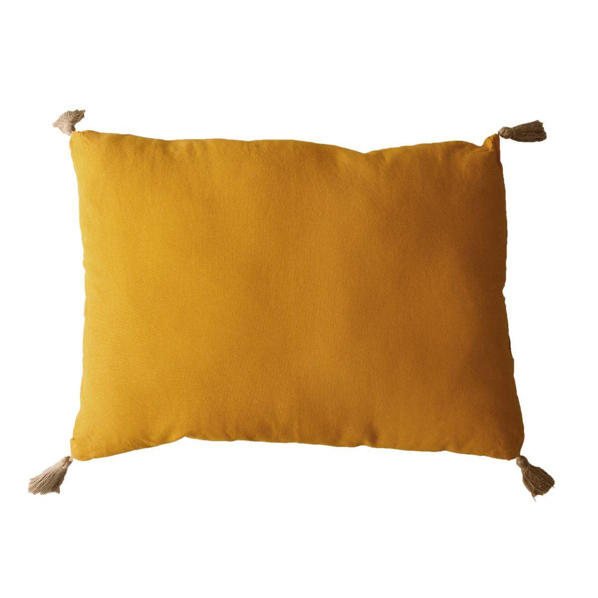 ENJOY HOME Coussin déco uni à pompons  panama  50x70cm moutarde