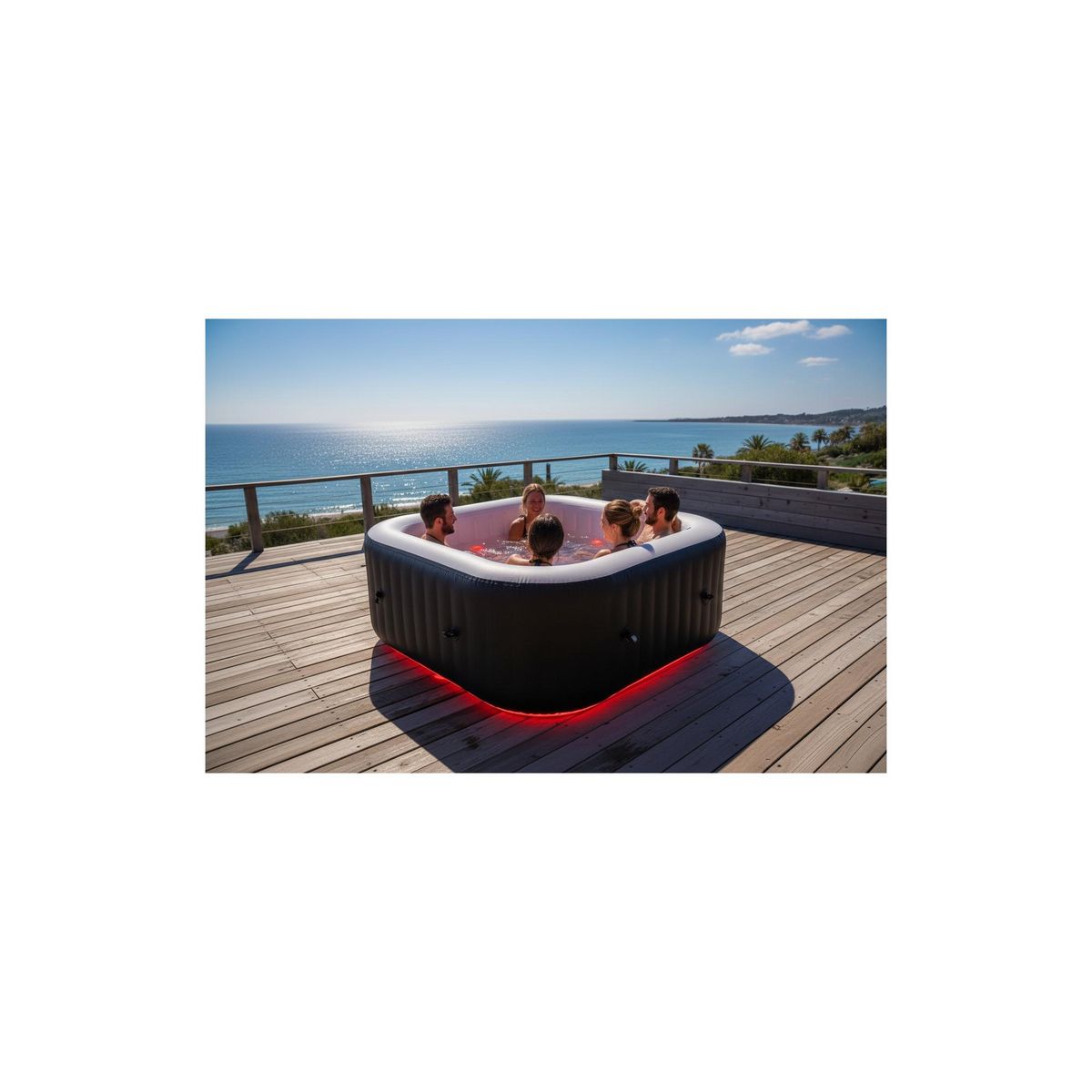 SUNSPA Spa gonflable 6 places carré - Sunspa - Bandeau LED inclus - Dimensions : 185 x 185 cm
