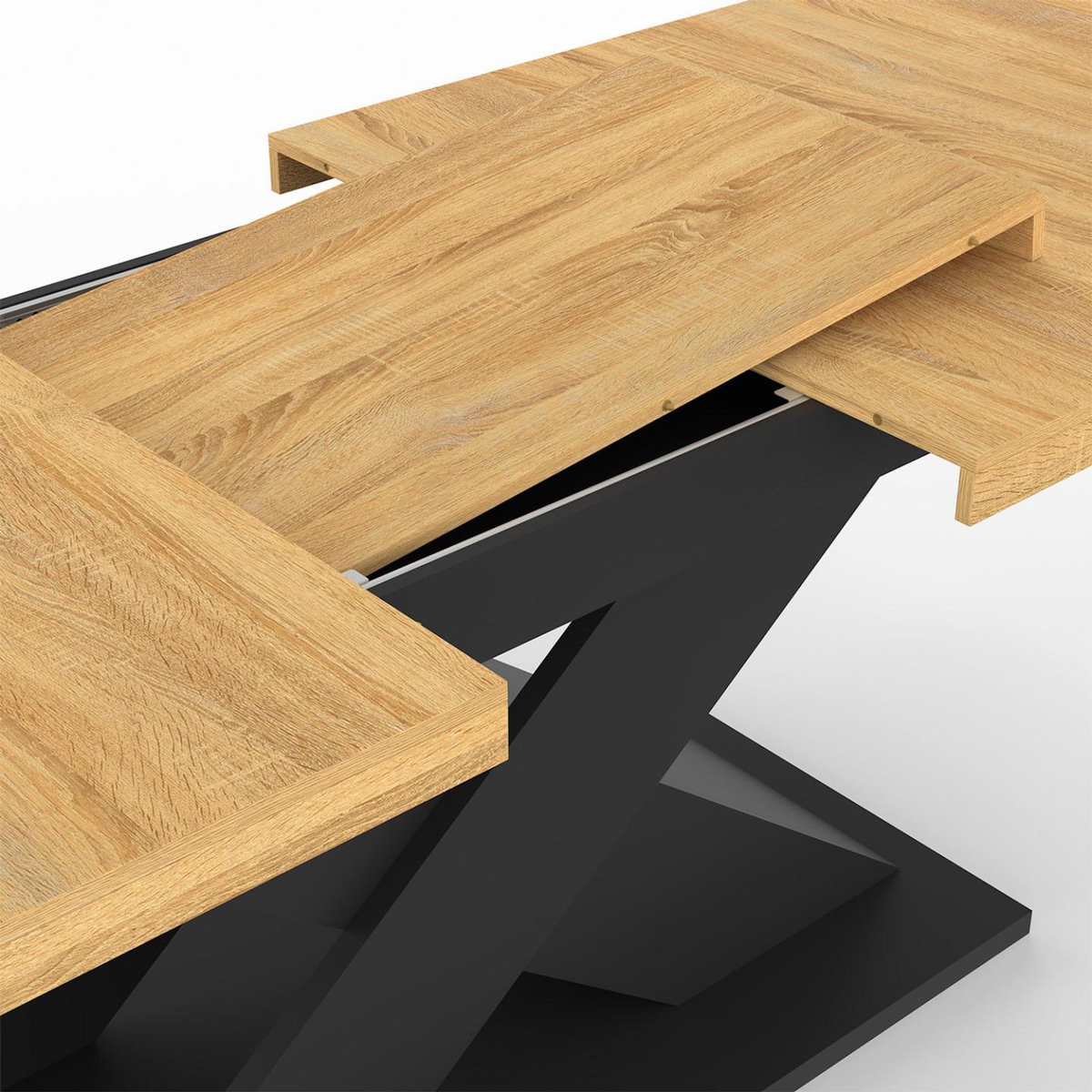 ID MARKET Table à manger extensible rectangle ALICIA 8-12 personnes bois et noir 200-250 cm