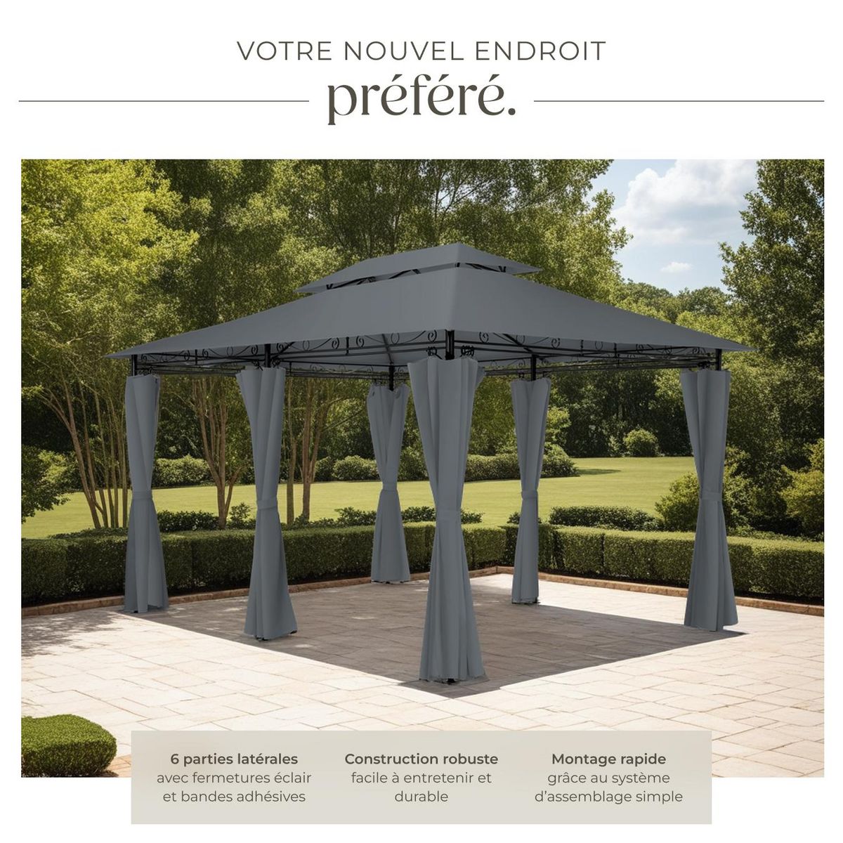 tectake Pavillon de jardin 4 x 3 m gris anthracite