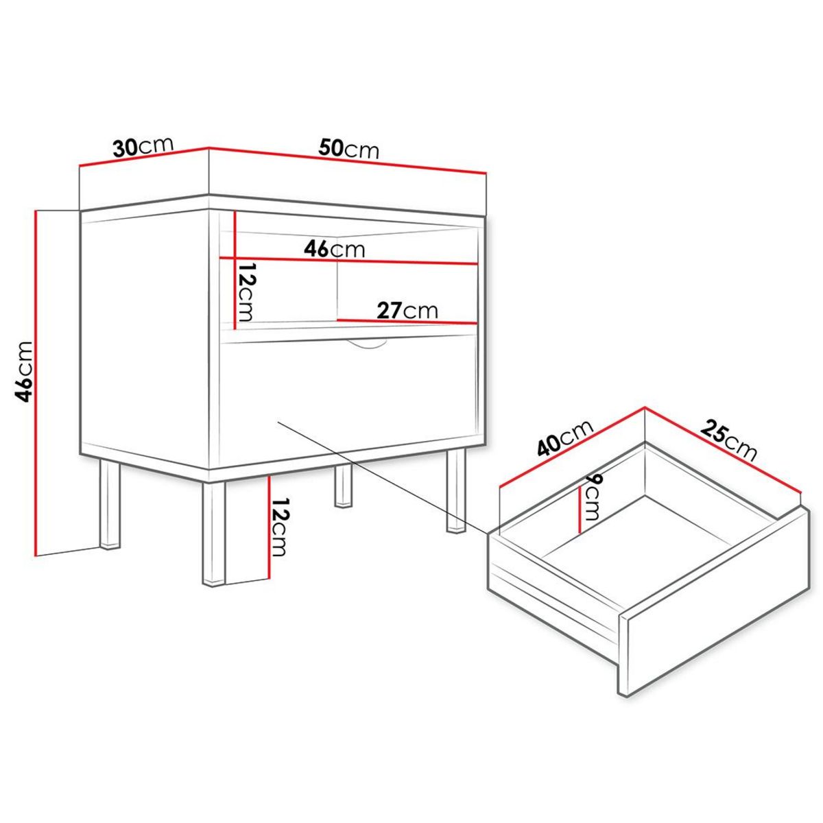 BEST MOBILIER Hope - table de chevet 50 cm - 1 tiroir et 1 niche