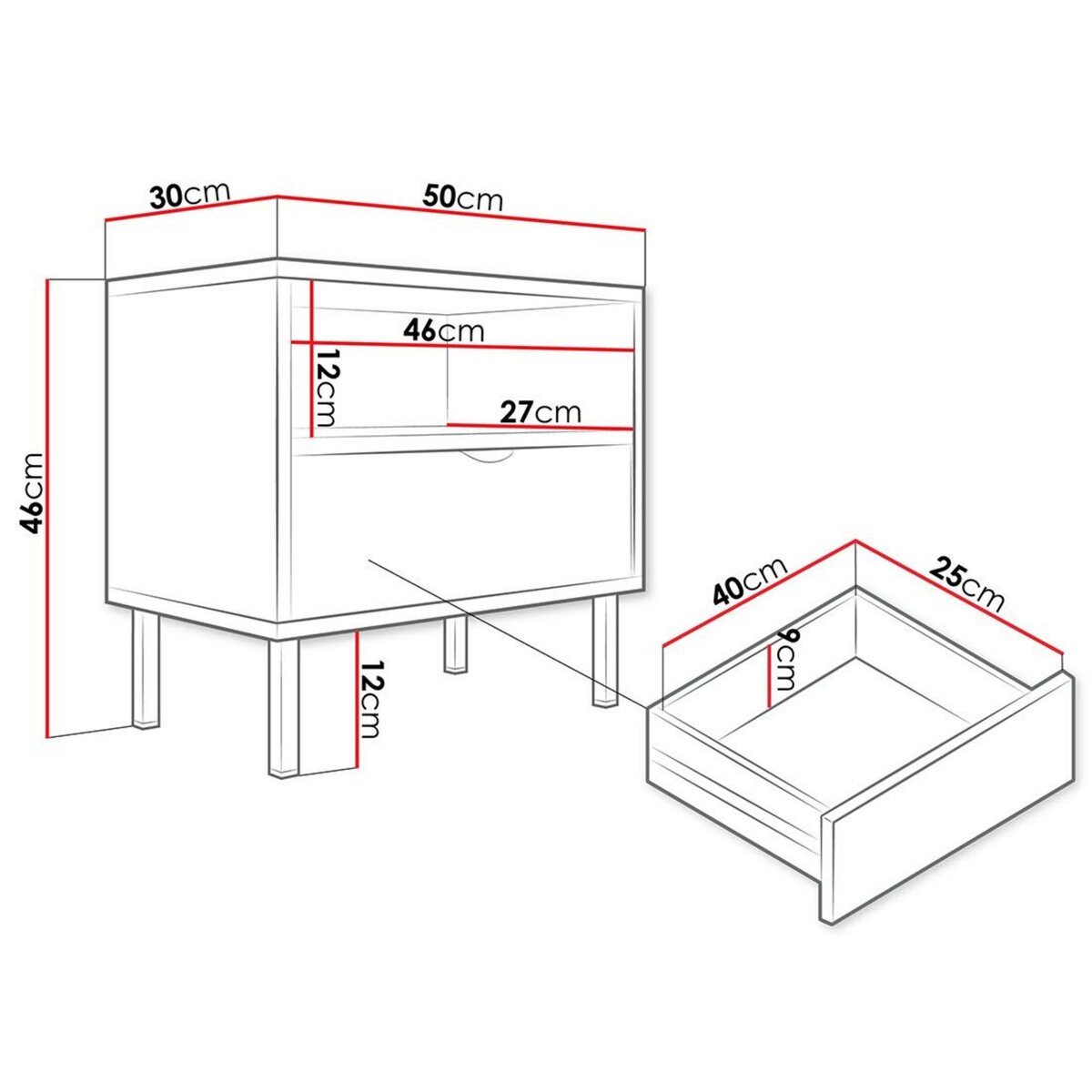 BEST MOBILIER Hope - table de chevet 50 cm - 1 tiroir et 1 niche