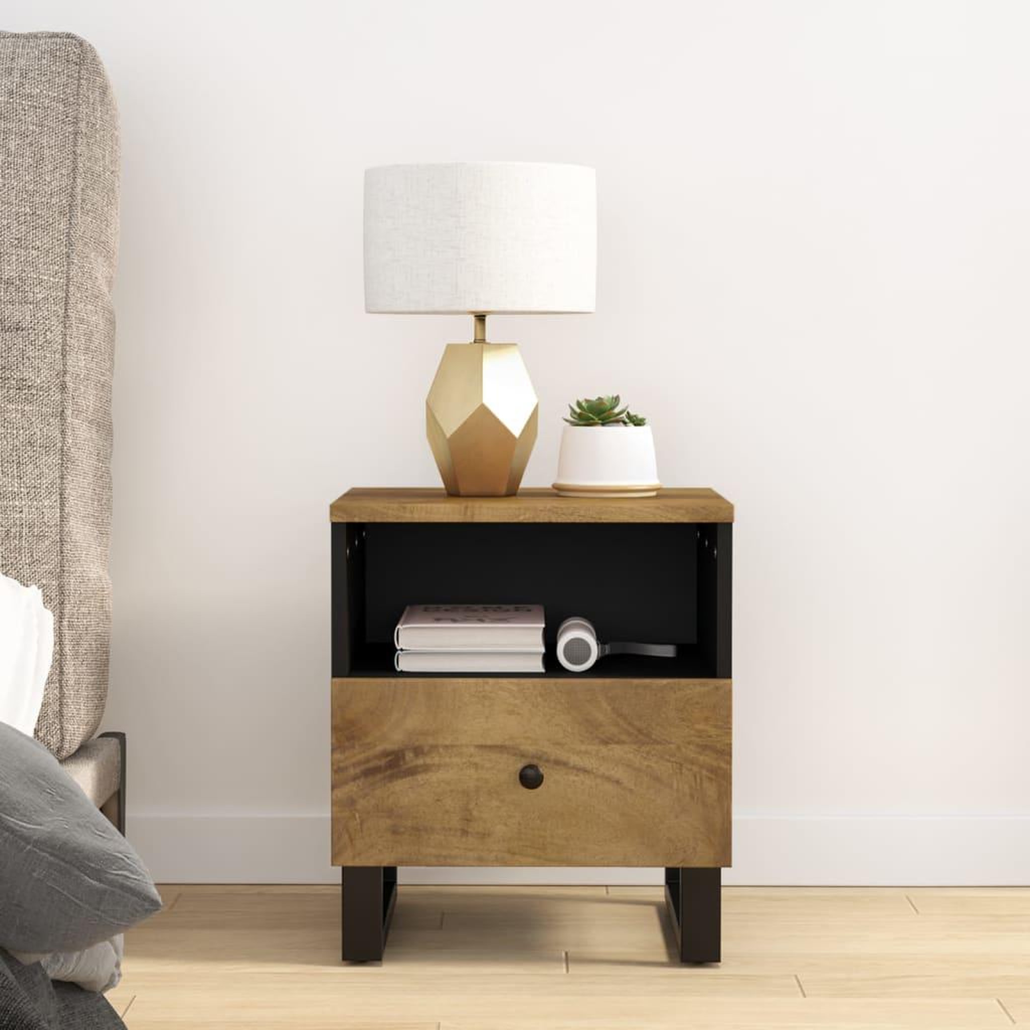 Voir la diapositive 3 : VIDAXL Table de chevet Bois de manguier solide et bois d'ingenierie