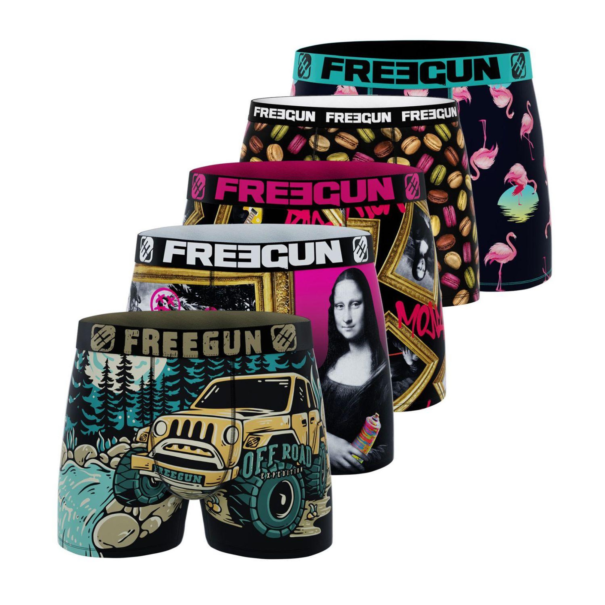 Voir la diapositive 2 : FREEGUN Pack Surprise de 5 Boxers microfibre garçon