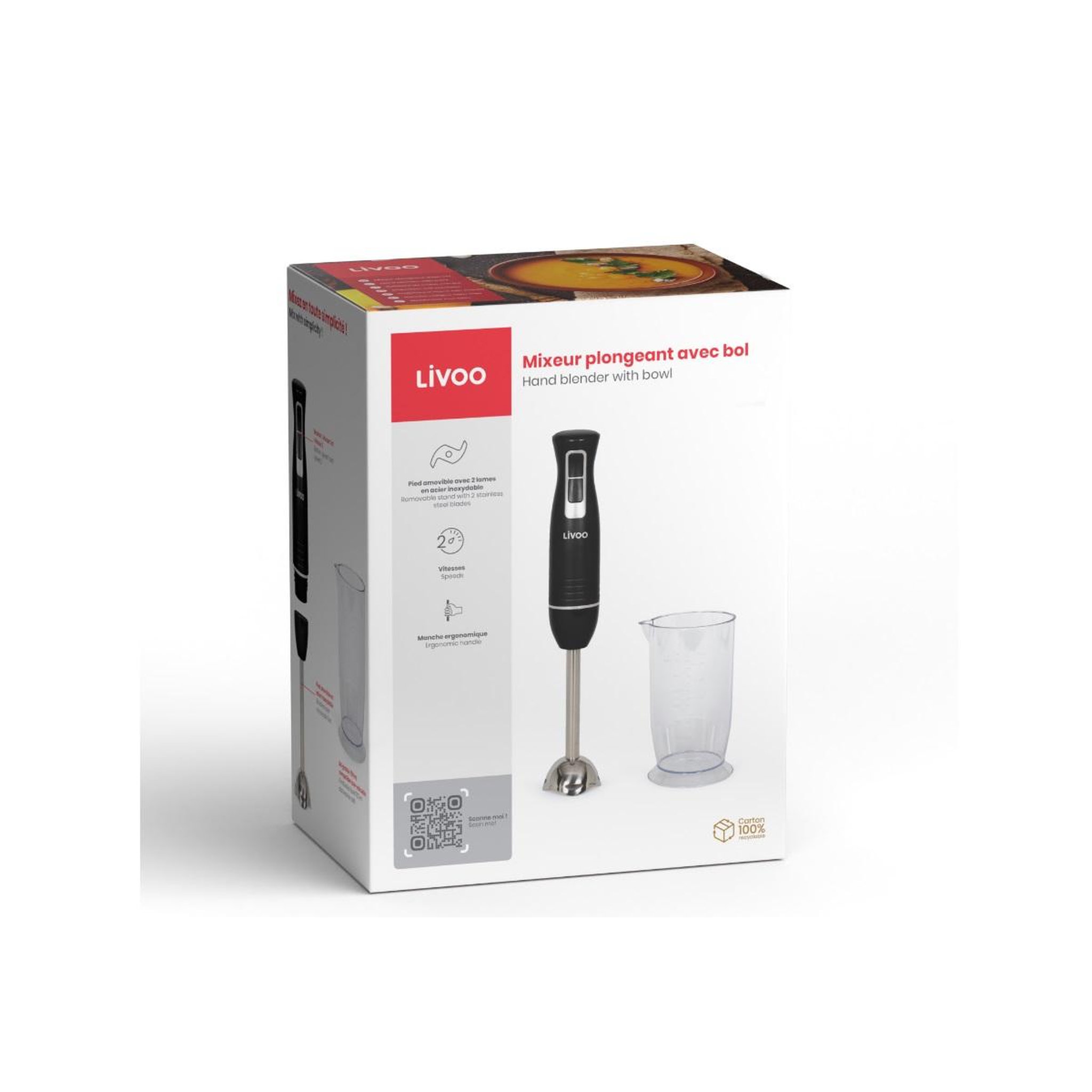 Voir la diapositive 5 : LIVOO Mixeur plongeant avec bol 400w - dop245n
