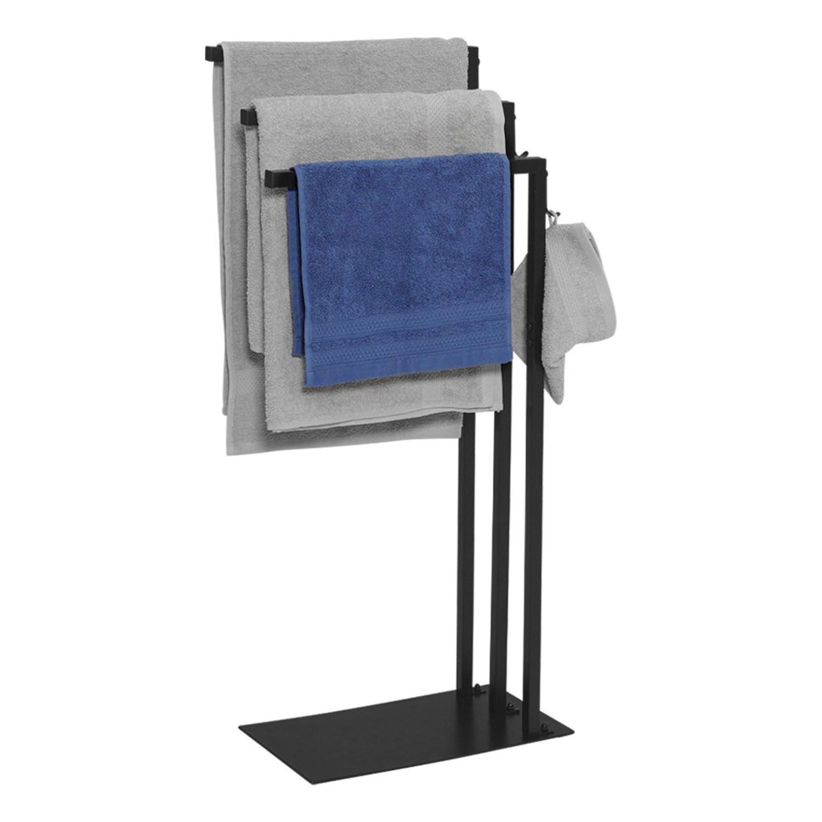ID MARKET Porte-serviettes sur pied 3 barres latérales DALLAS métal noir design industriel