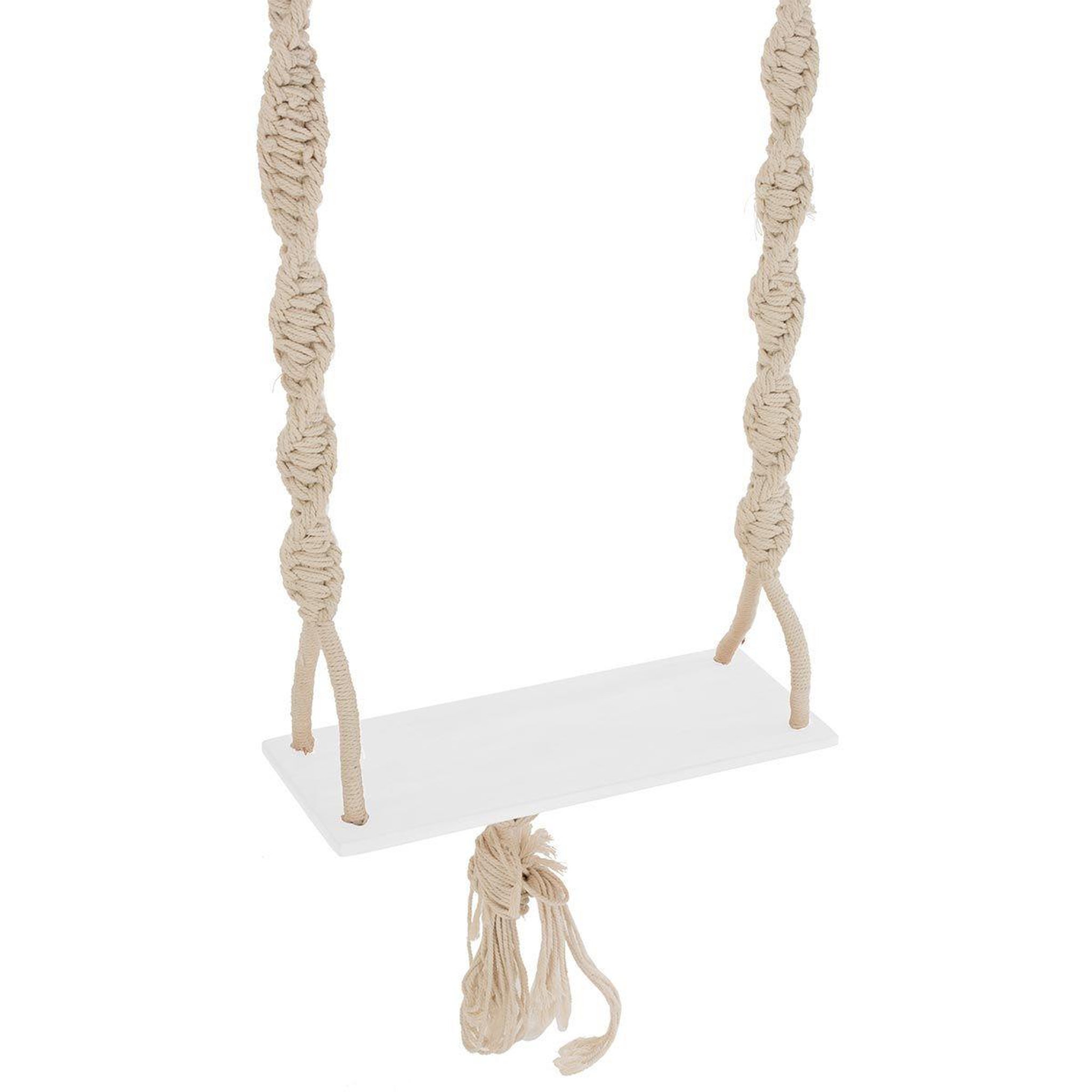 Voir la diapositive 2 : J-LINE Balançoire en Bois & Coton  Boho  264cm Beige