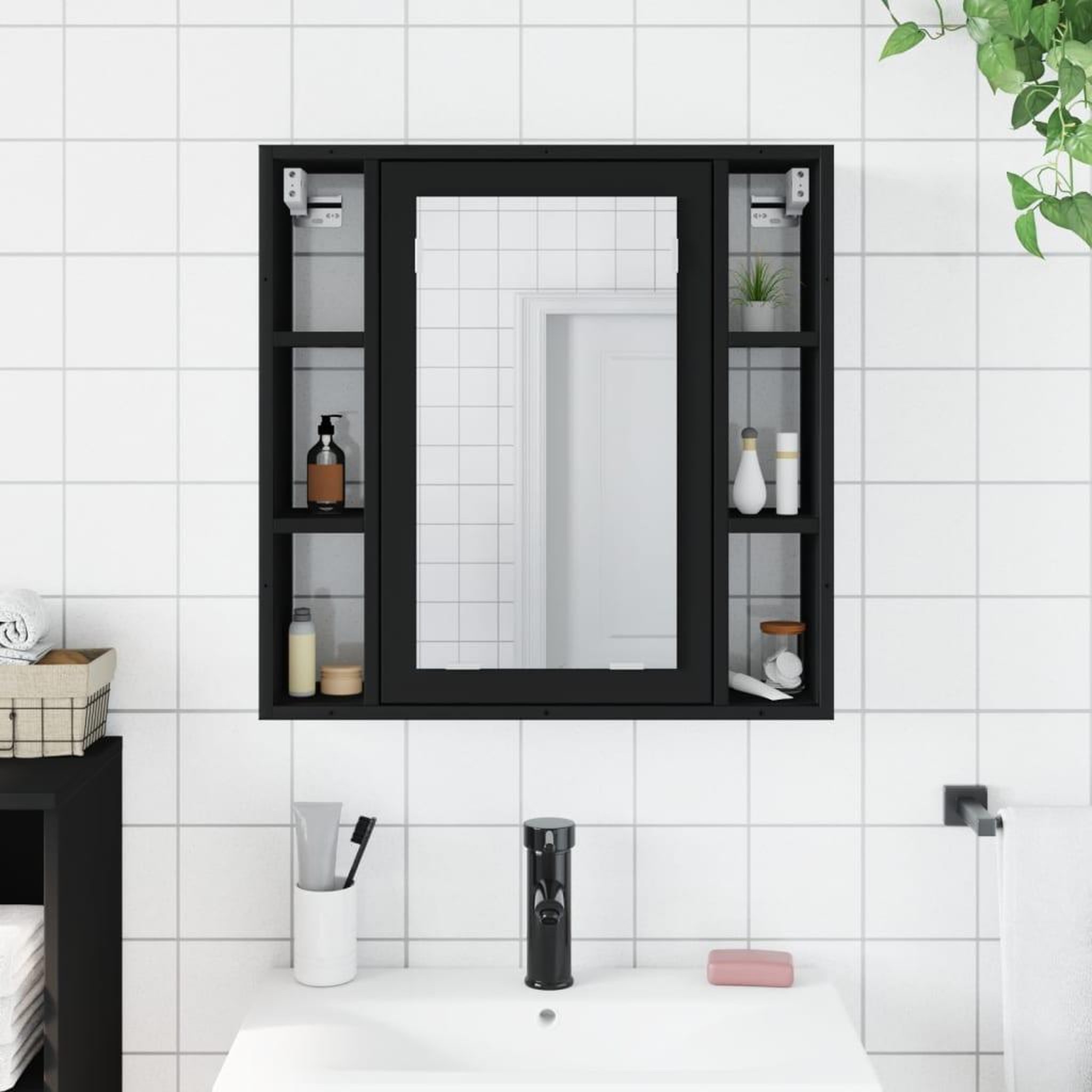 Voir la diapositive 3 : VIDAXL Armoire de salle de bain a miroir noir bois d'ingenierie
