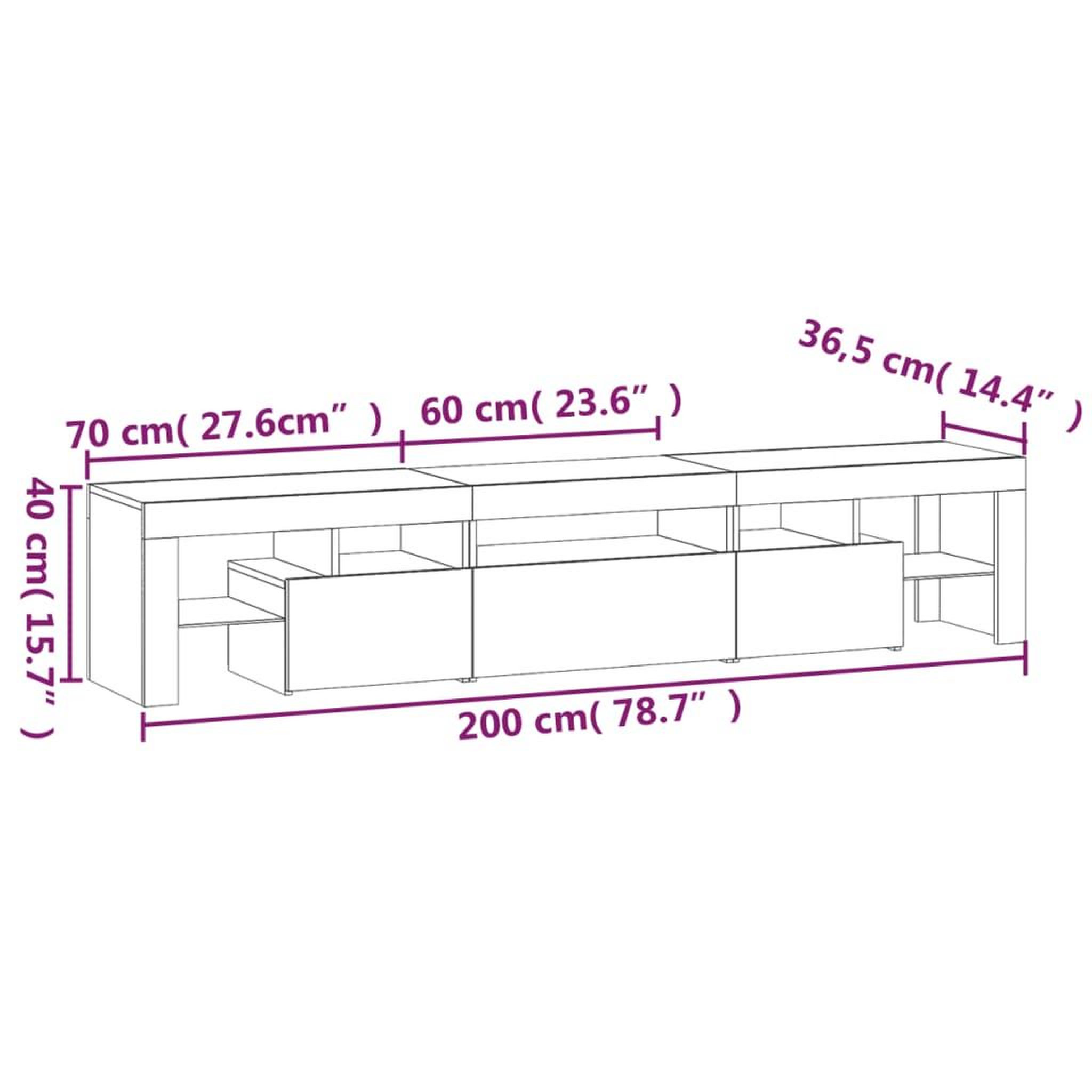 Voir la diapositive 6 : VIDAXL Meuble TV avec lumieres LED Chene marron 200x36,5x40 cm