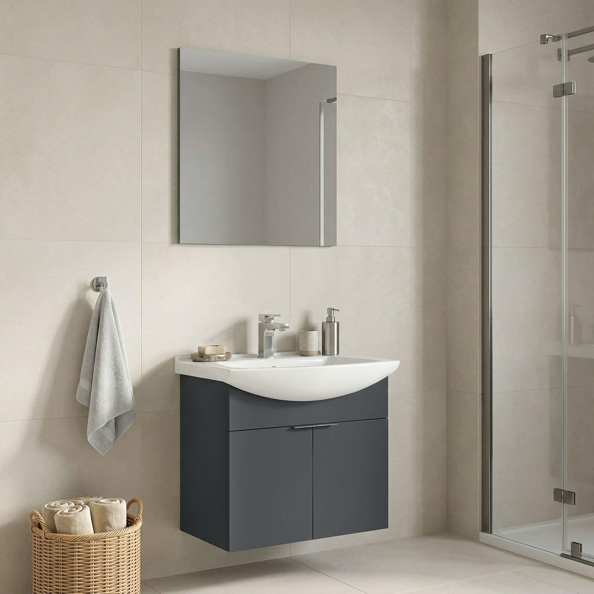 Voir la diapositive 2 : Habitat et Jardin Meuble avec simple vasque et miroir  Purus 65  - 65 x 50 x 58 cm - Matte Anthracite
