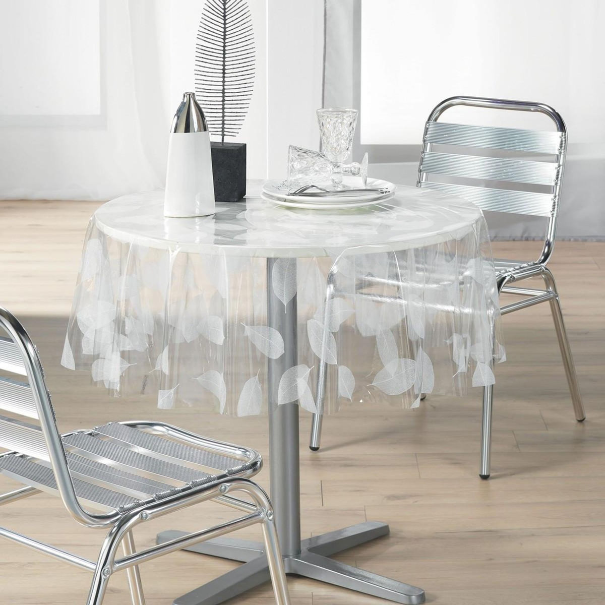 Paris Prix Nappe Ronde Cristal  Feuille  140cm Transparent