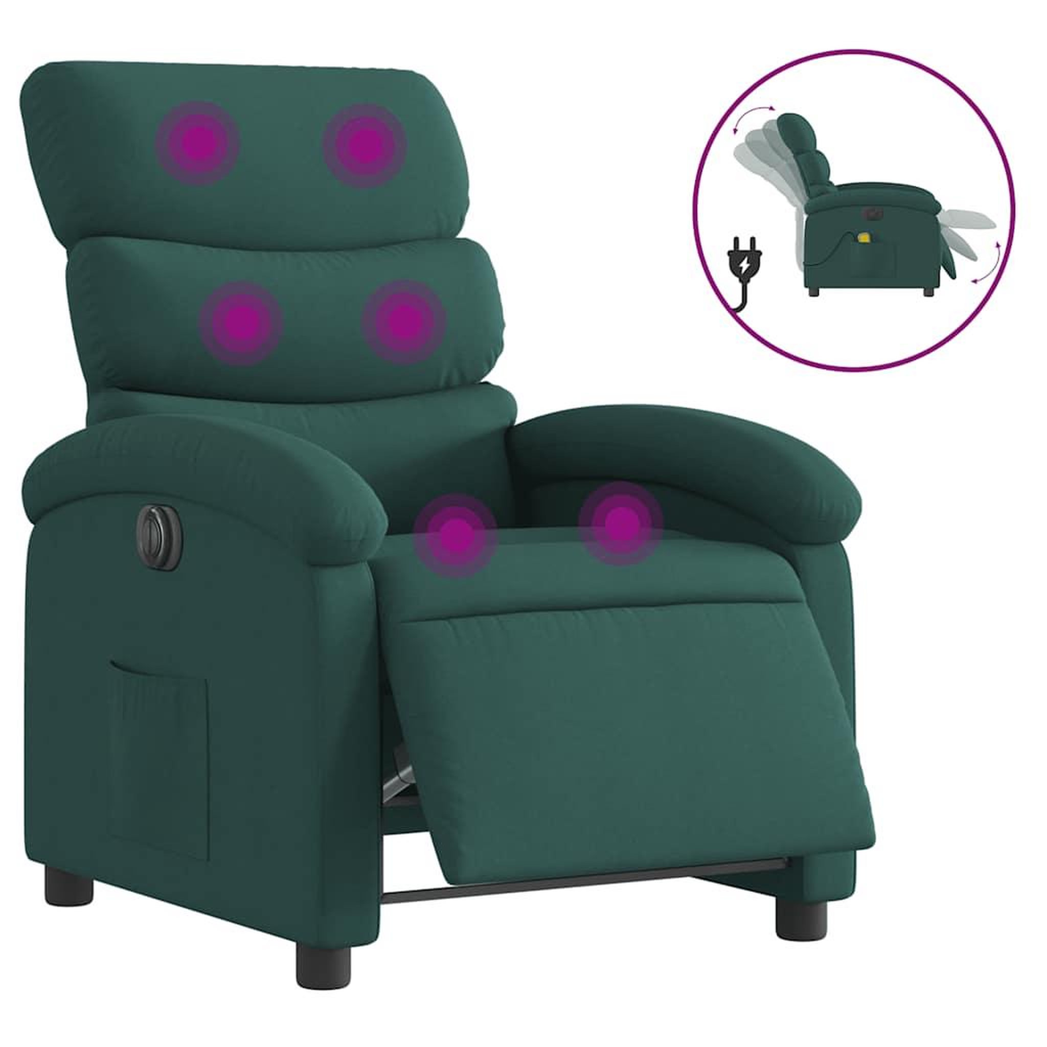 Voir la diapositive 2 : VIDAXL Fauteuil de massage inclinable electrique Vert fonce Tissu