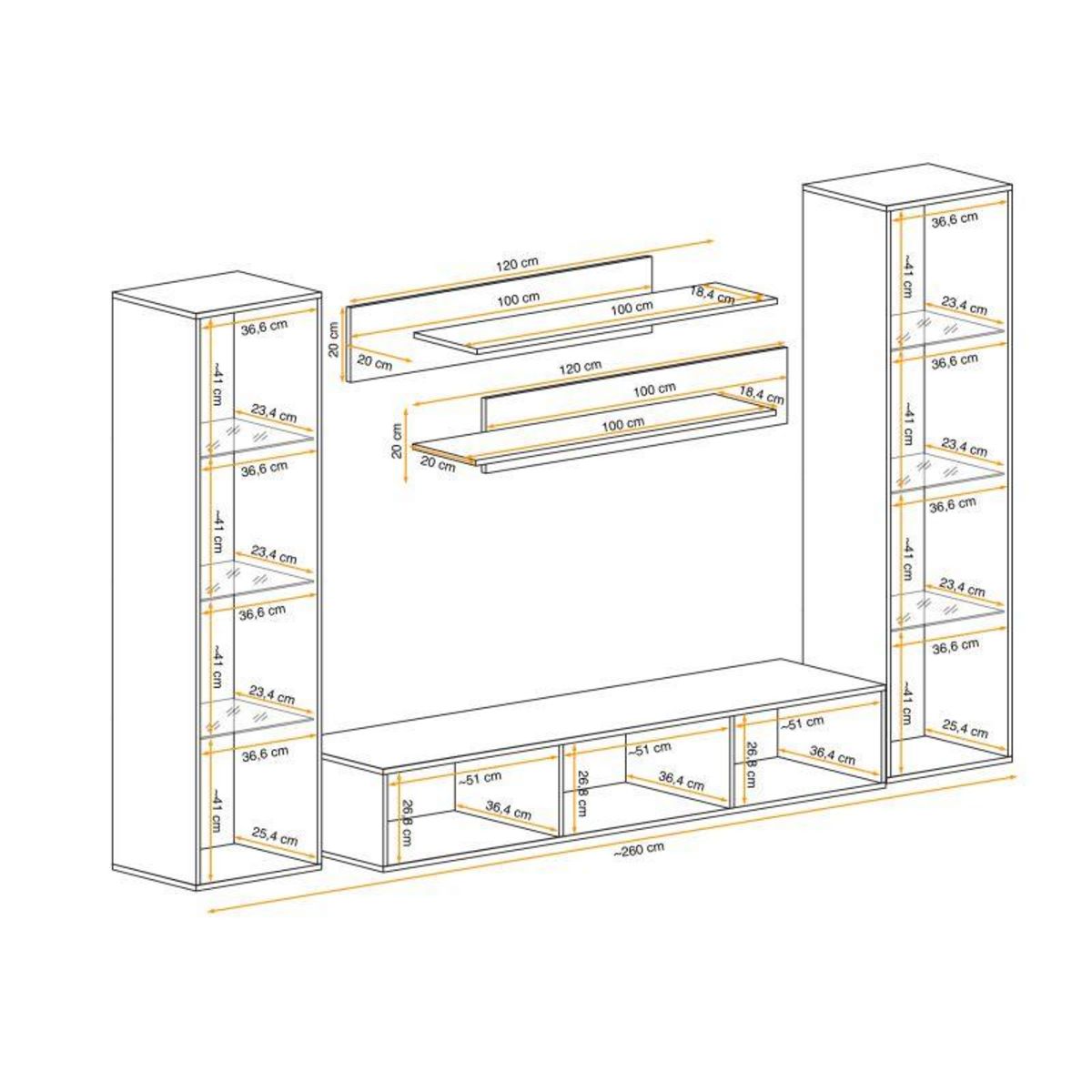 Paris Prix Meuble TV Mural Design  Fly II  260cm Blanc