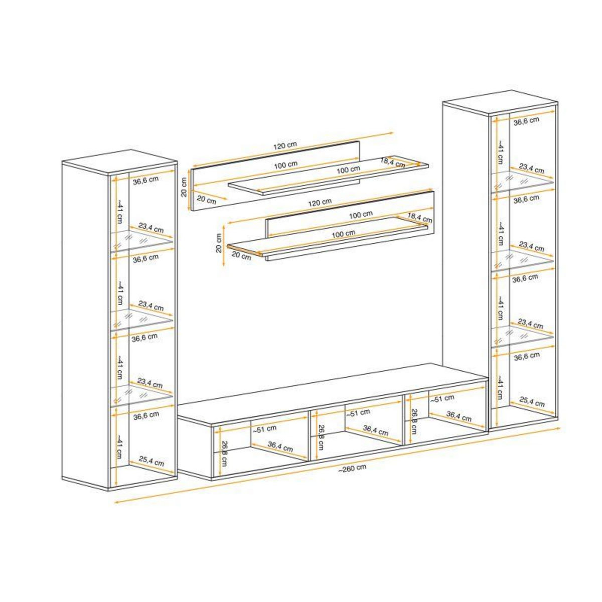 Paris Prix Meuble TV Mural Design  Fly II  260cm Blanc