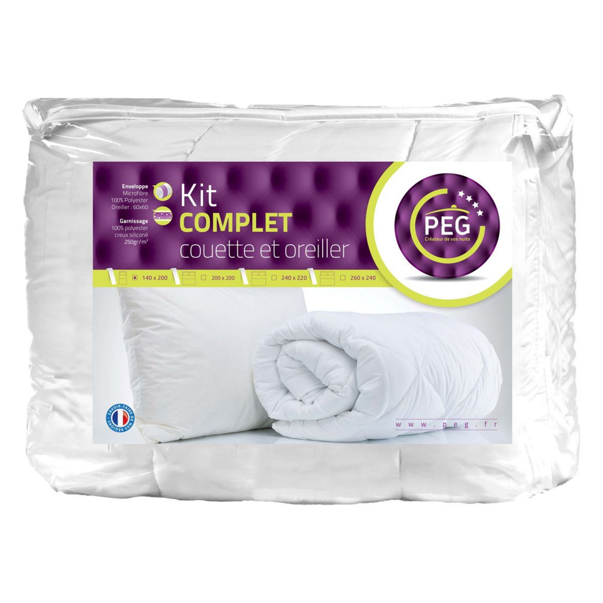 PEG Pack couette 250 g/m² + oreiller(s) moelleux polyester