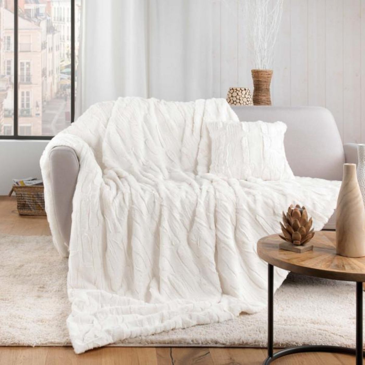 Paris Prix Plaid Imitation Fourrure  Foxy  180x220cm Naturel