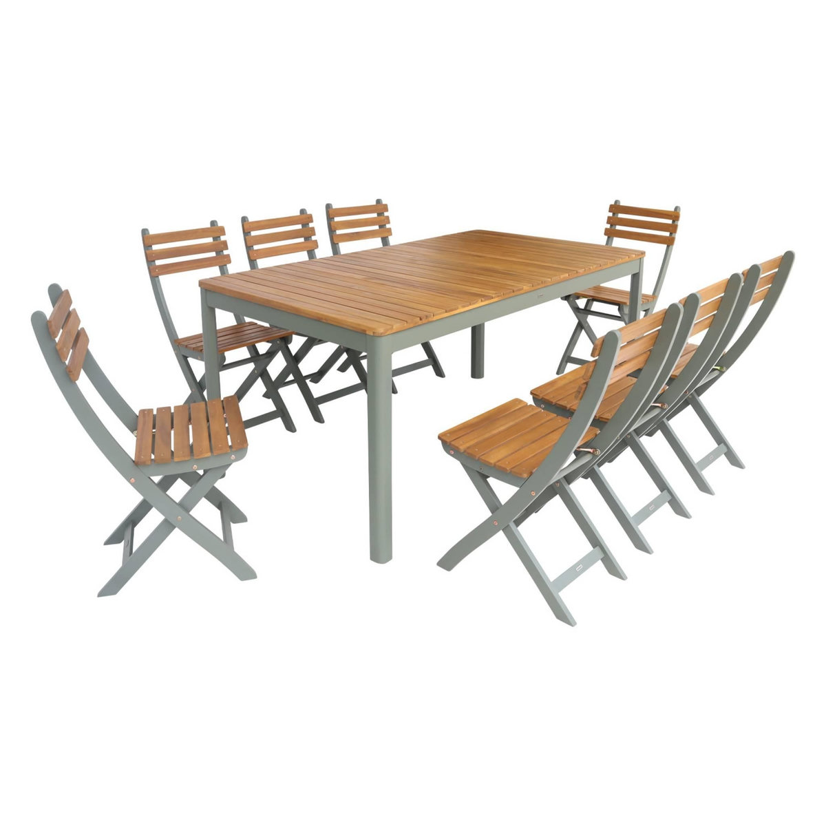 SWEEEK Table de jardin acacia avec coins arrondis, 8 chaises, 160 x 90 x 75 cm
