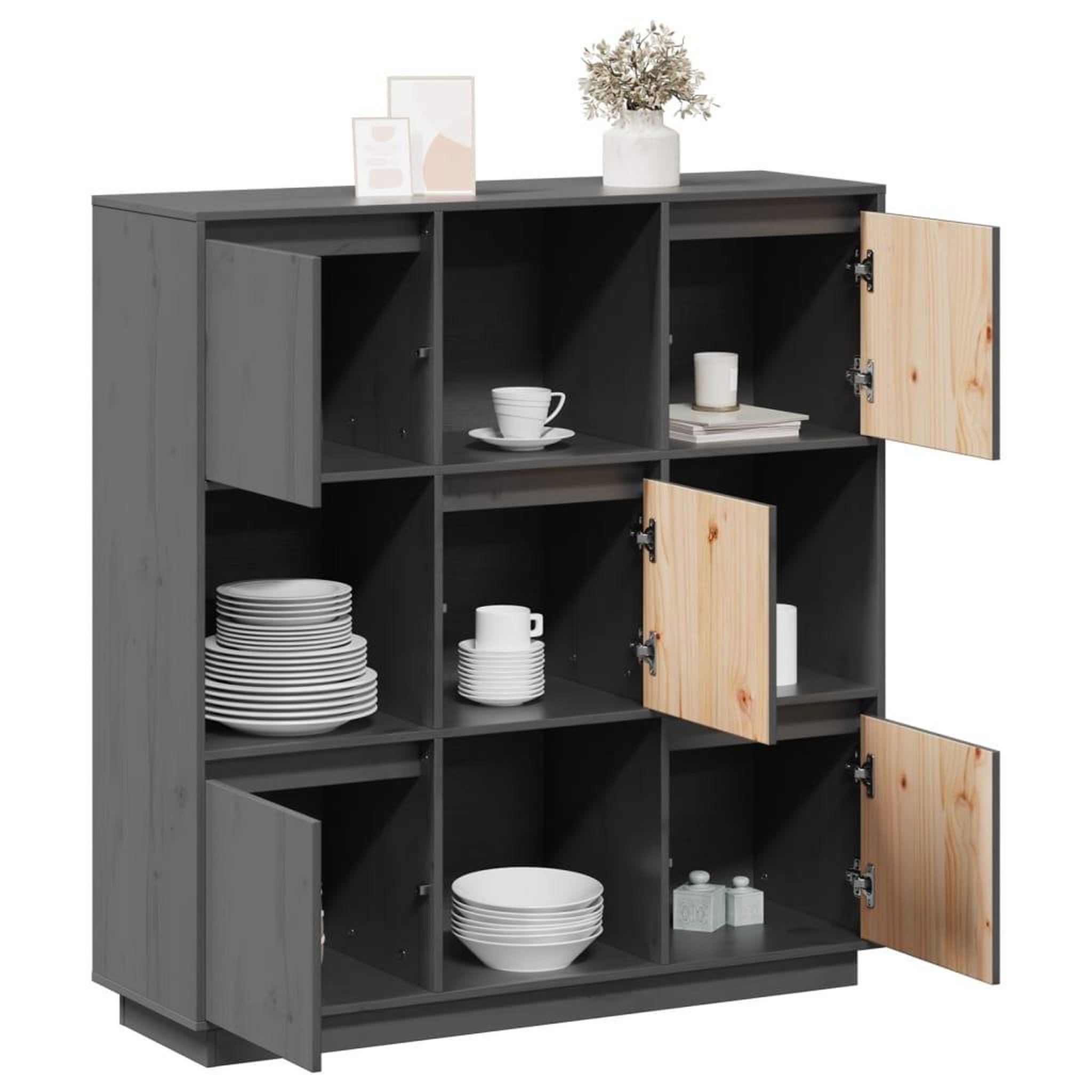 Voir la diapositive 5 : VIDAXL Buffet Gris 110,5x35x117 cm Bois massif de pin