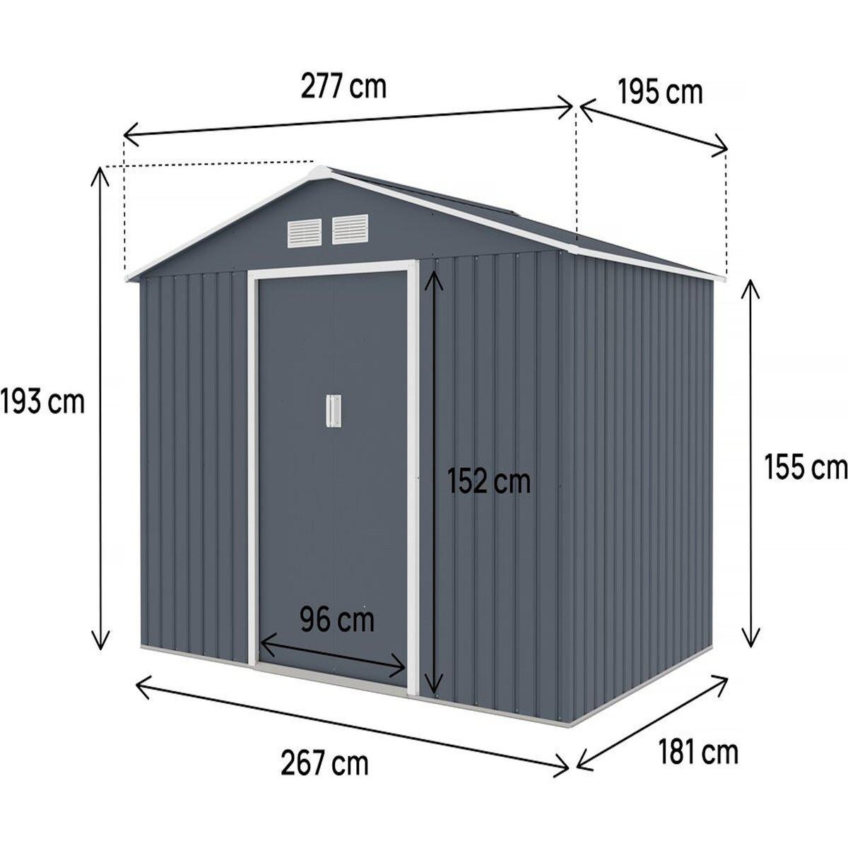 Habitat et Jardin Abri de jardin métal  Vegas II  - 5,29 m2 - Gris