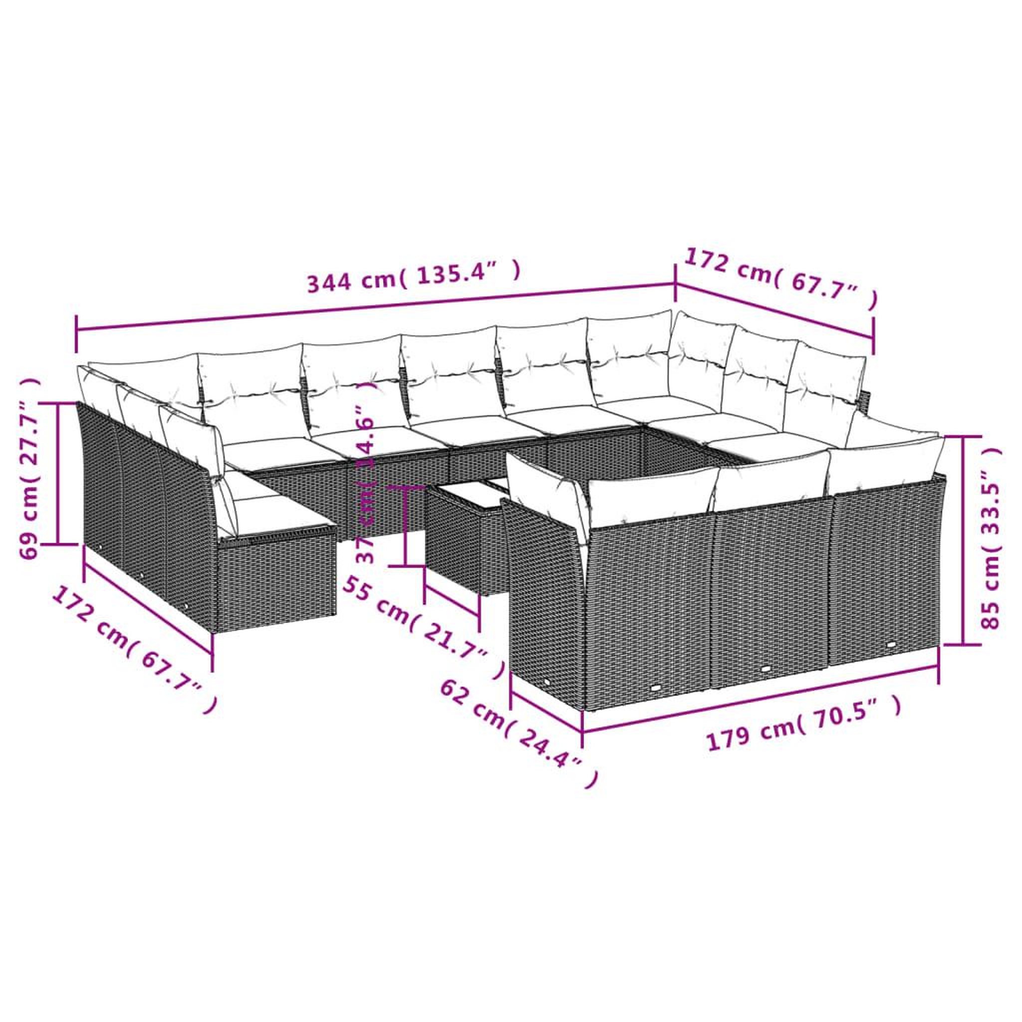 Voir la diapositive 4 : VIDAXL Salon de jardin avec coussins 14 pcs gris resine tressee