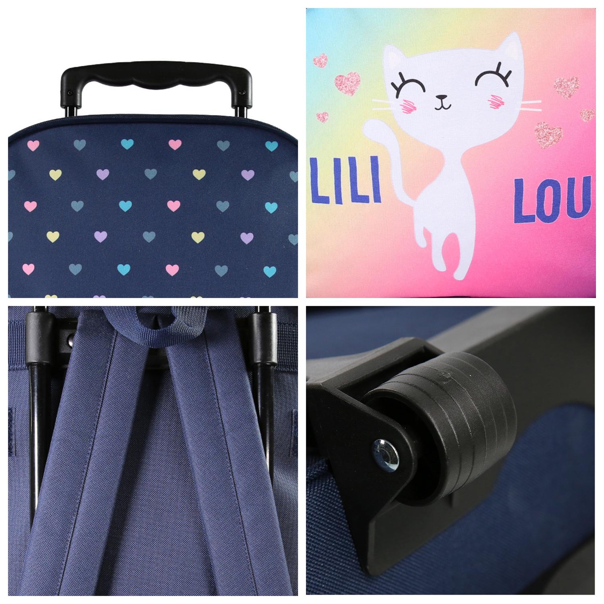 Voir la diapositive 5 : Bagtrotter Lili Lou - Sac à dos à roulettes bleu marine  1 compartiment - Bagtrotter