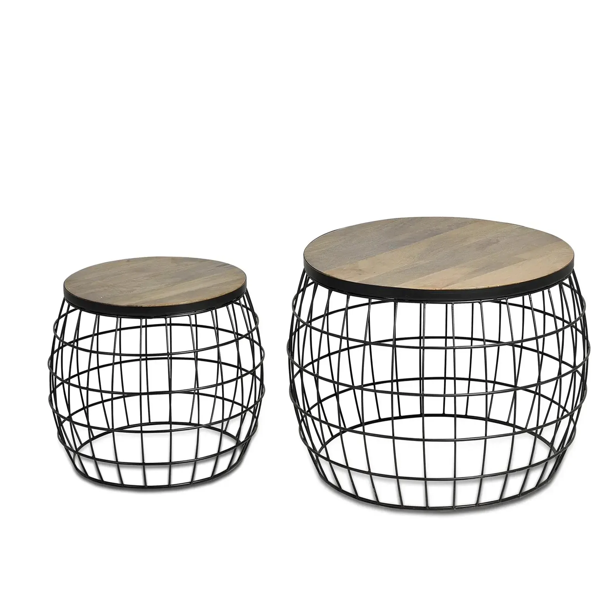 GINER Y COLOMER SL Lot de 2 tables basses de bois de manguier grand 76 cm, petite 58 cm style industriel vintage