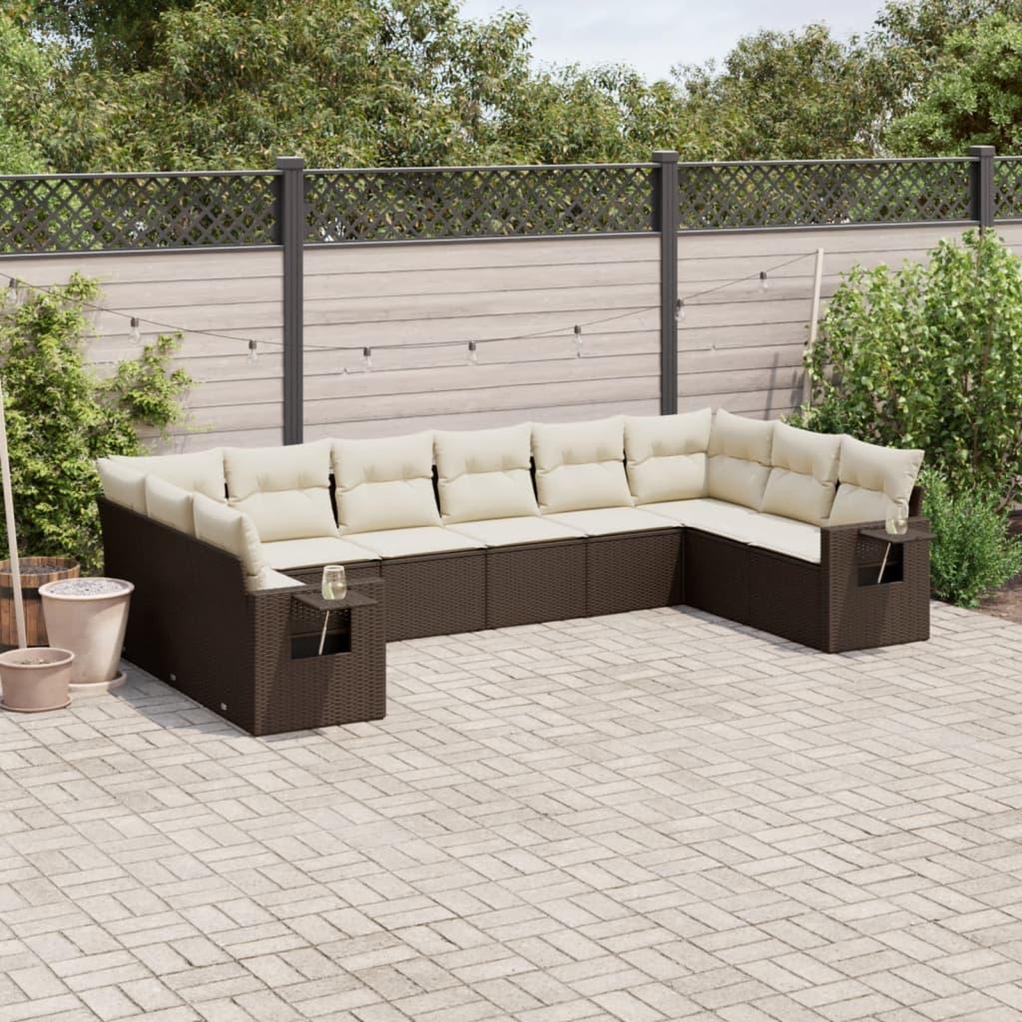 VIDAXL Salon de jardin 10 pcs avec coussins marron resine tressee