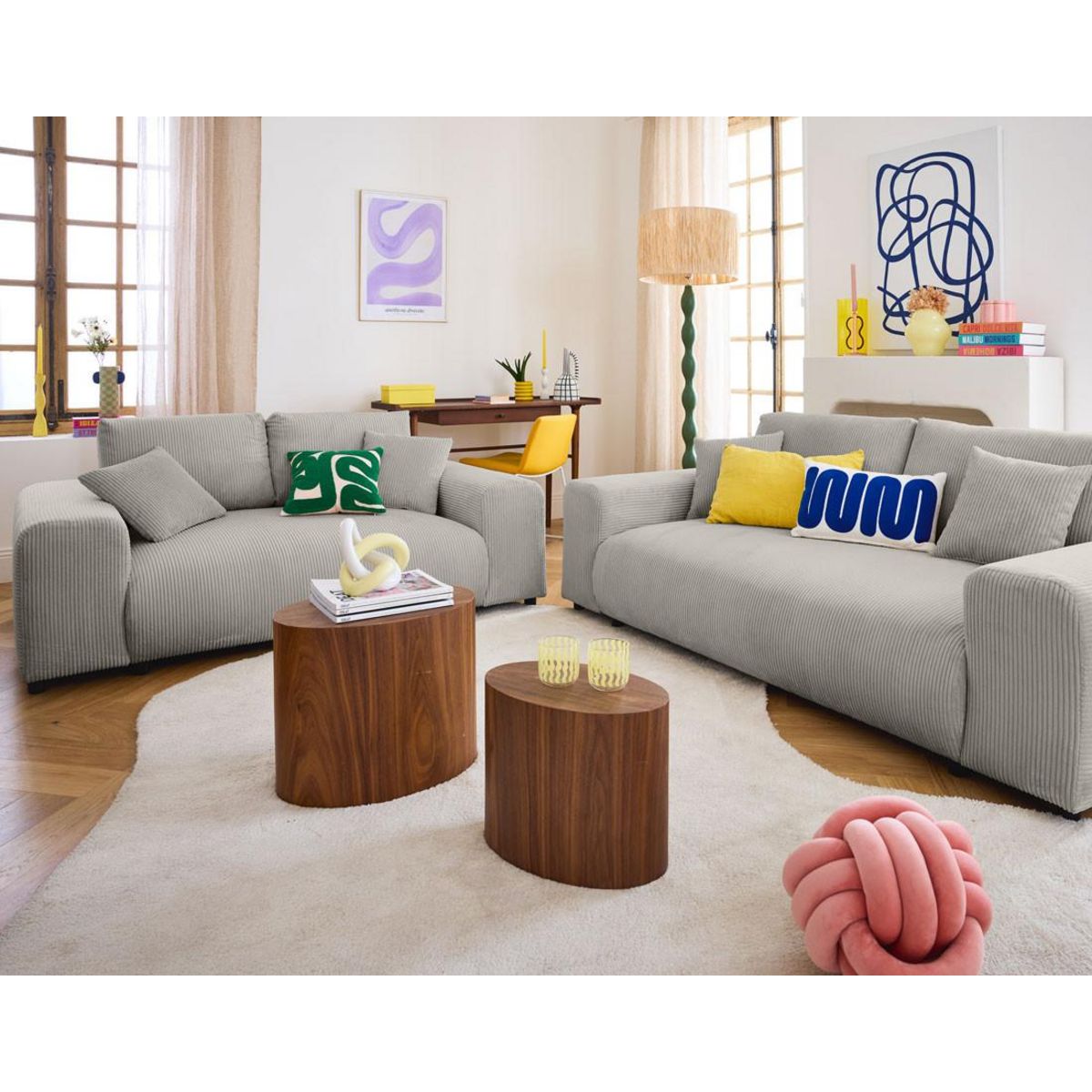 LISA DESIGN Garance - canapé droit 3 places - en velours côtelé