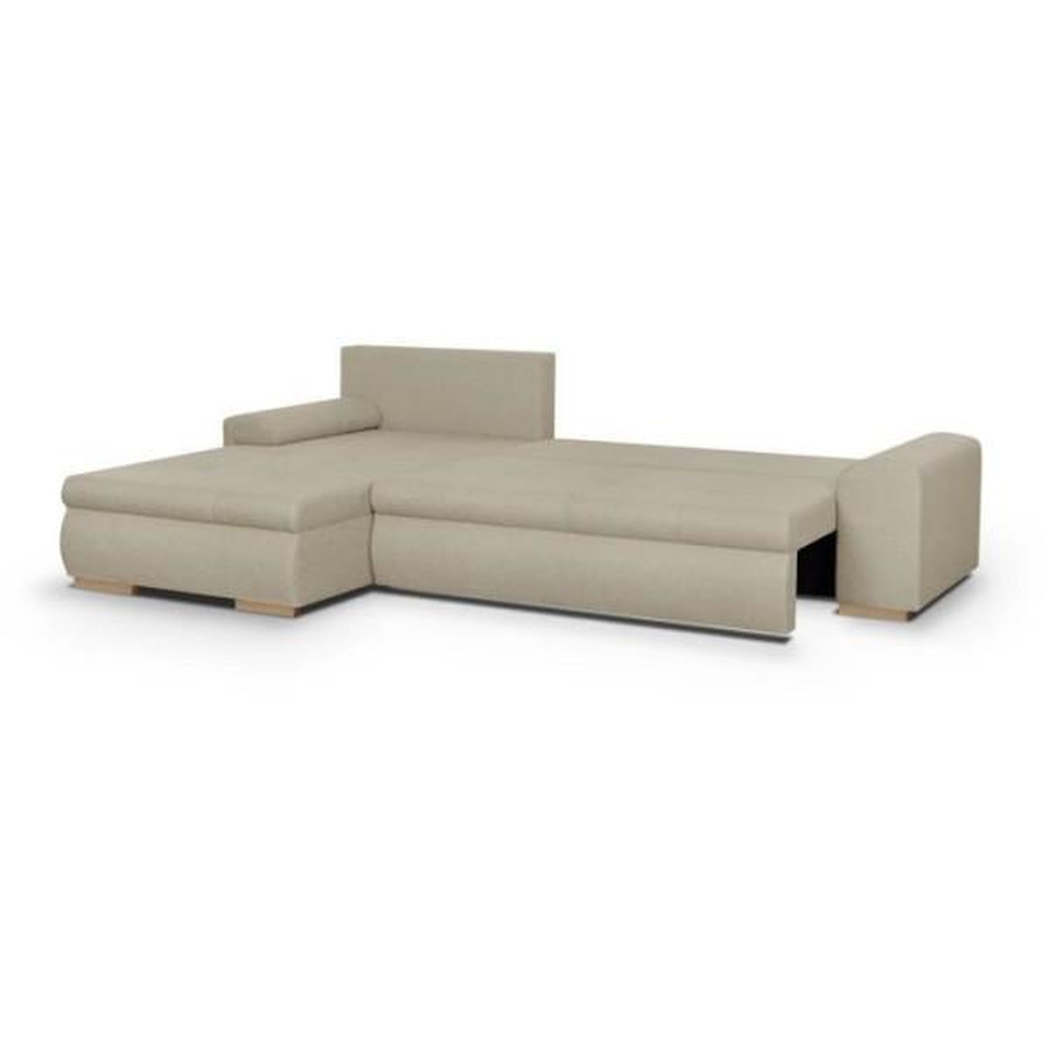 Voir la diapositive 4 : MARKET24 Canapé d'angle convertible réversible + coffre de rangement - Tissu Beige - L 289 x P 94/188 x H 88 cm - INDIAN
