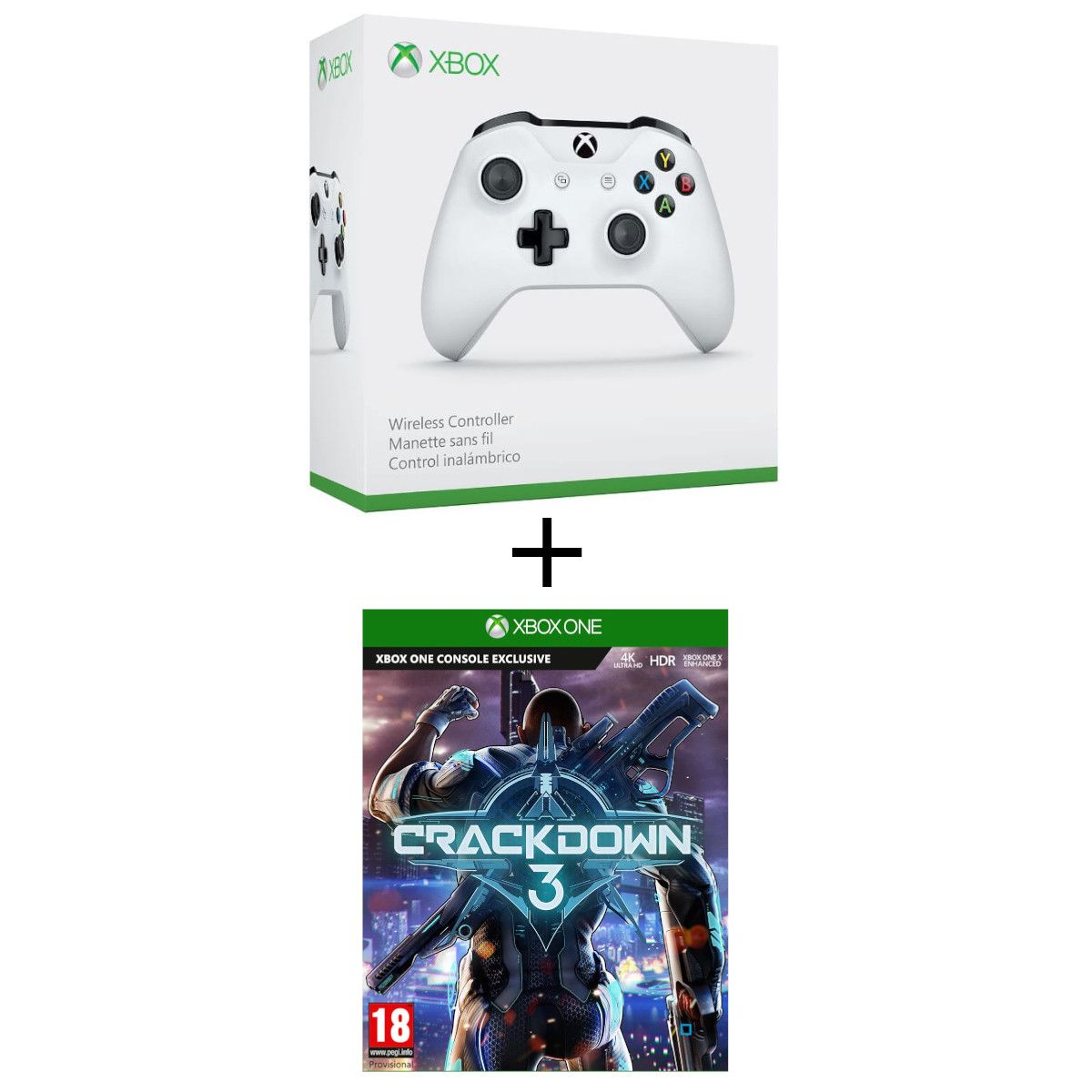Manette Sans Fil Blanche Xbox One + Crackdown 3 