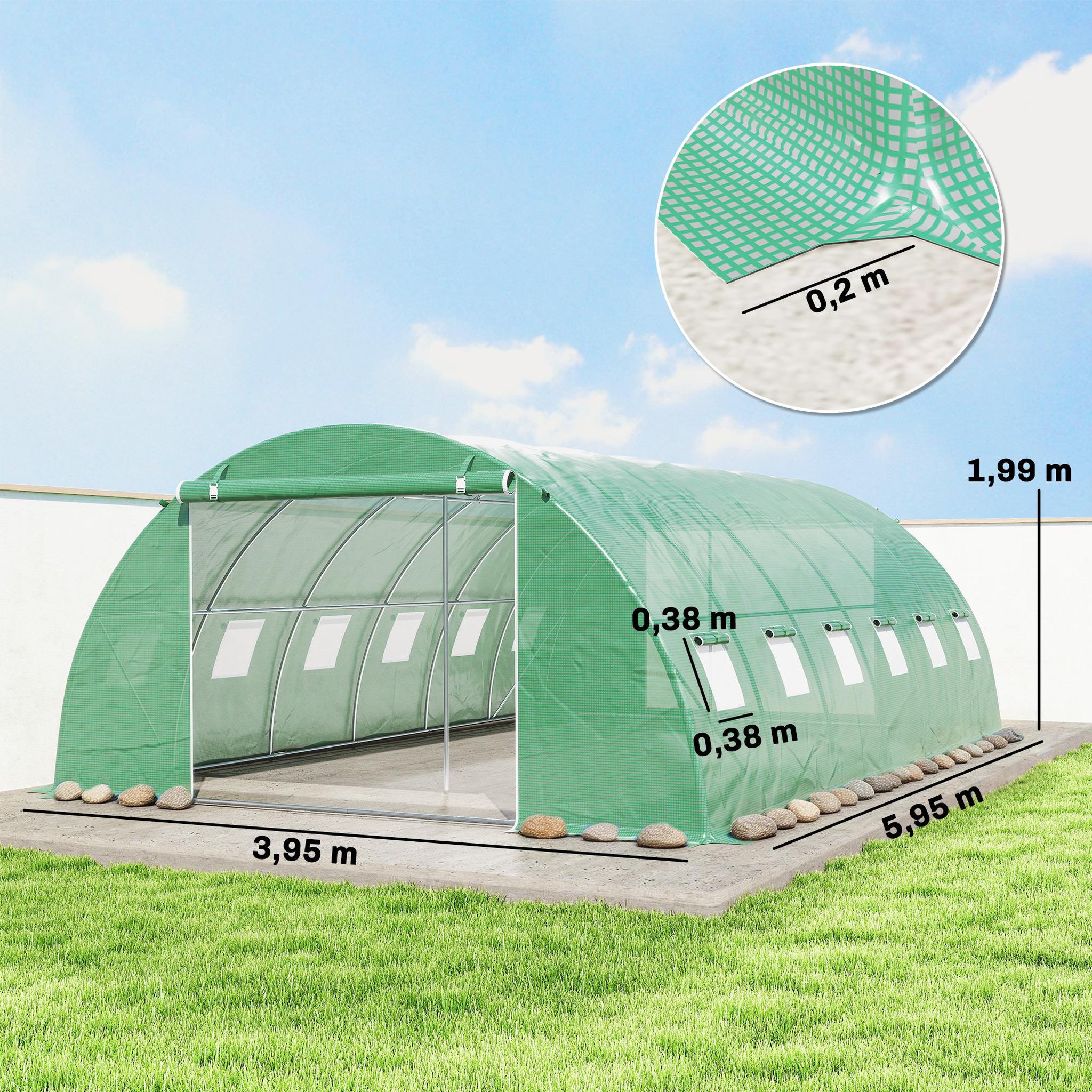 Voir la diapositive 3 : OUTSUNNY Serre tunnel de jardin acier galvanisé ø25mm bâche pe vert