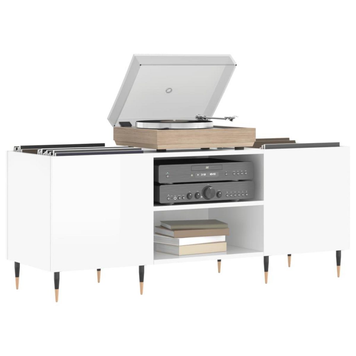 VIDAXL Armoire a disques blanc brillant 121x38x48 cm bois d'ingenierie