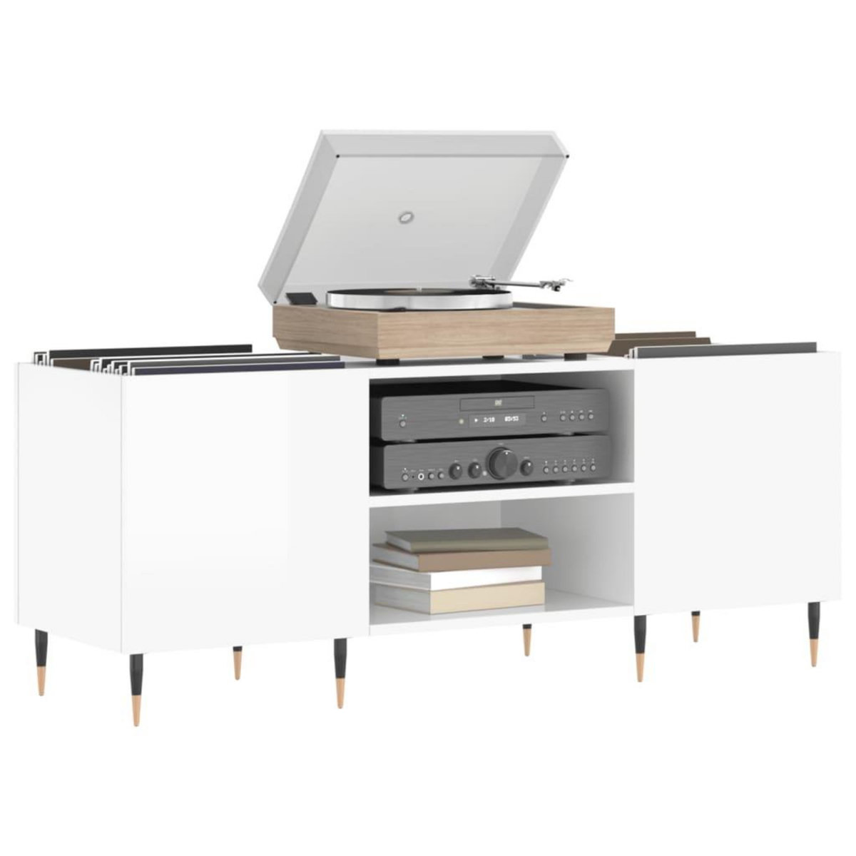 VIDAXL Armoire a disques blanc brillant 121x38x48 cm bois d'ingenierie