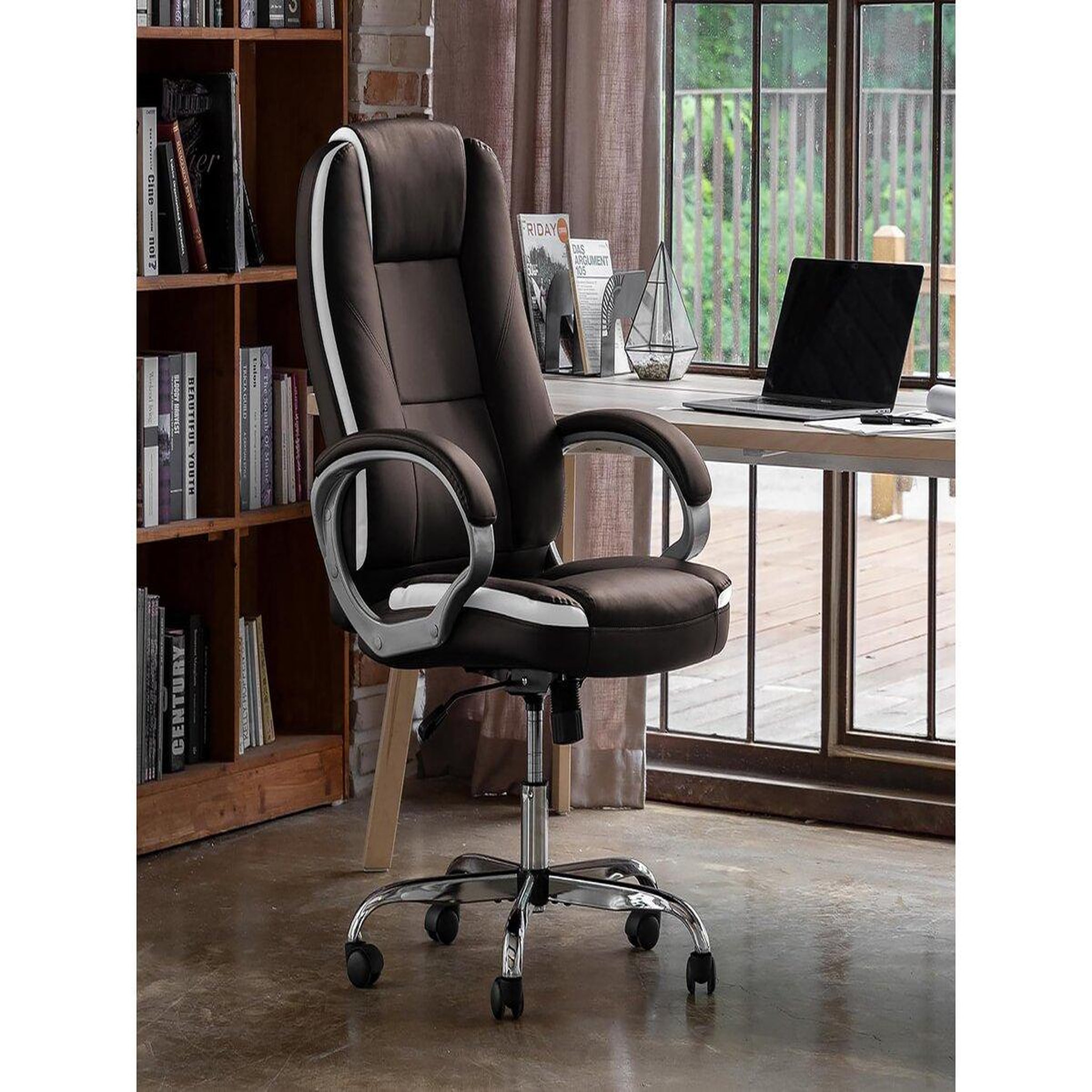 Voir la diapositive 2 : Habitat et Jardin Fauteuil de bureau en simili avec repose pieds  Maissa  - Marron