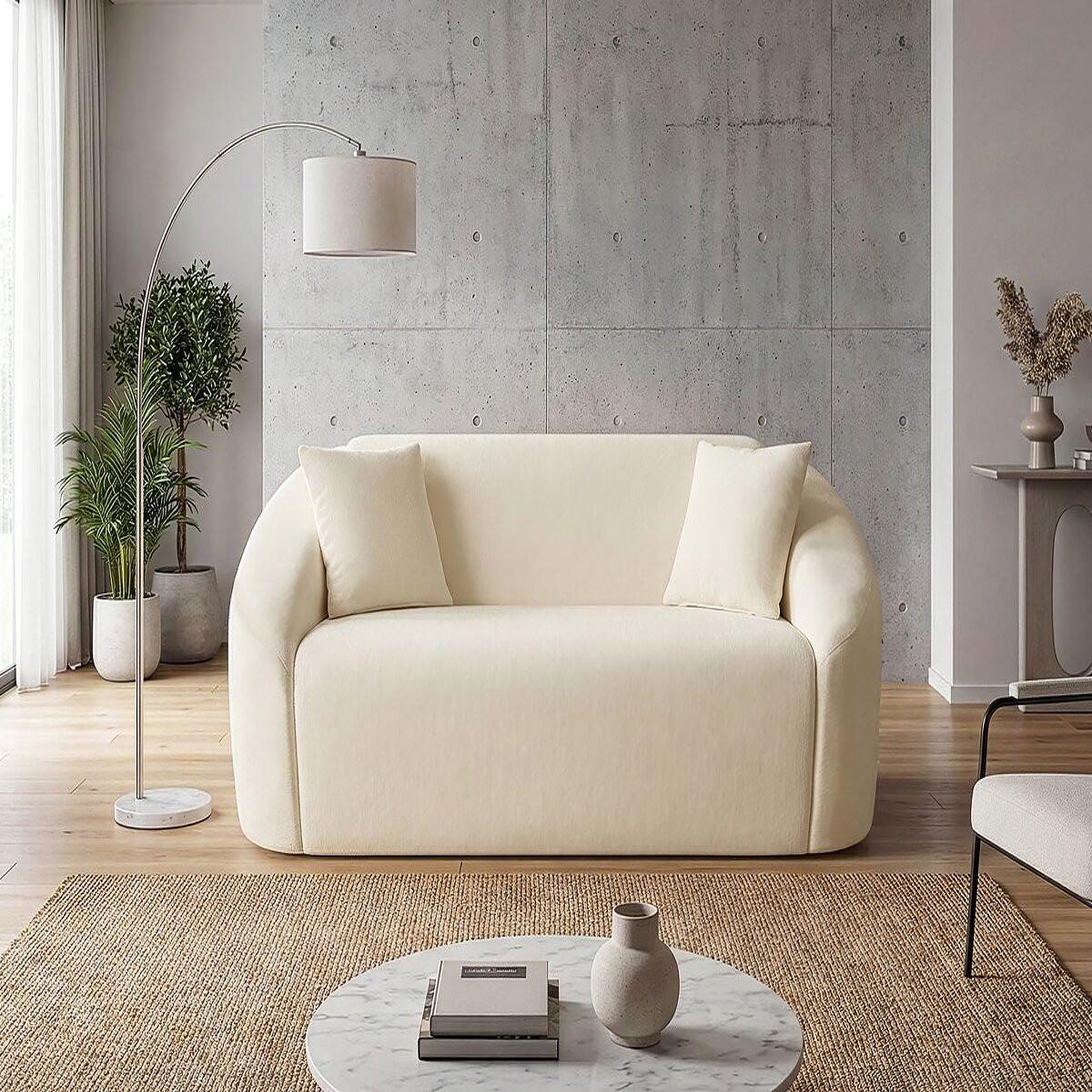 Voir la diapositive 2 : Habitat et Jardin Canapé droit fixe en tissu  ondine  - 2 places - beige