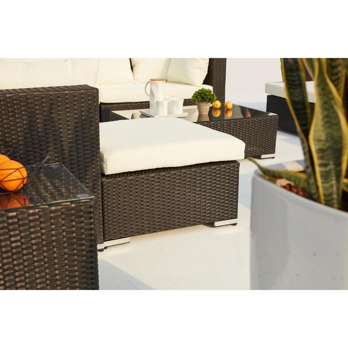 CONCEPT USINE Salon de jardin modulable 13-14 places en résine noir-blanc STALLA