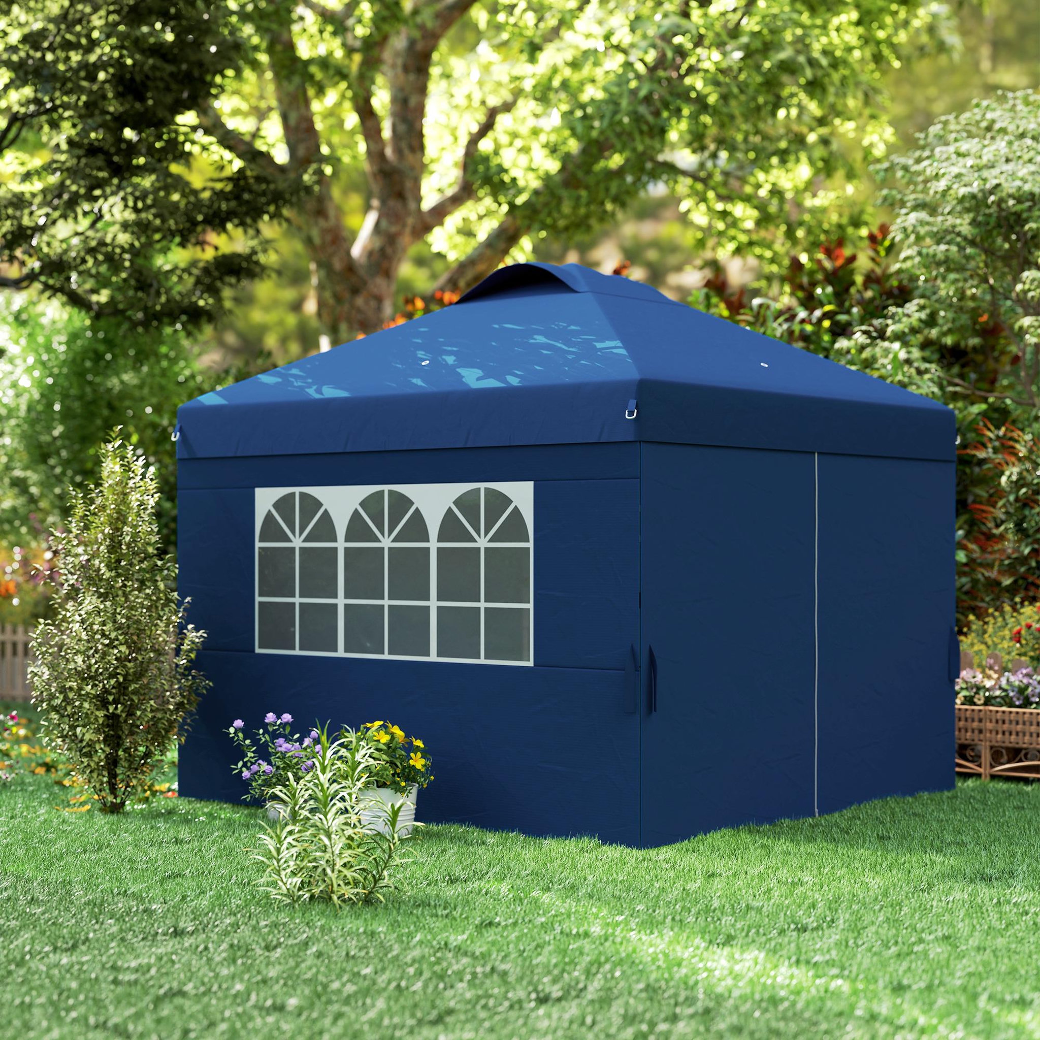 Voir la diapositive 2 : OUTSUNNY Tonnelle barnum pop-up pliant 2,97L x 2,97l x 2,84H m sac transport inclus bleu