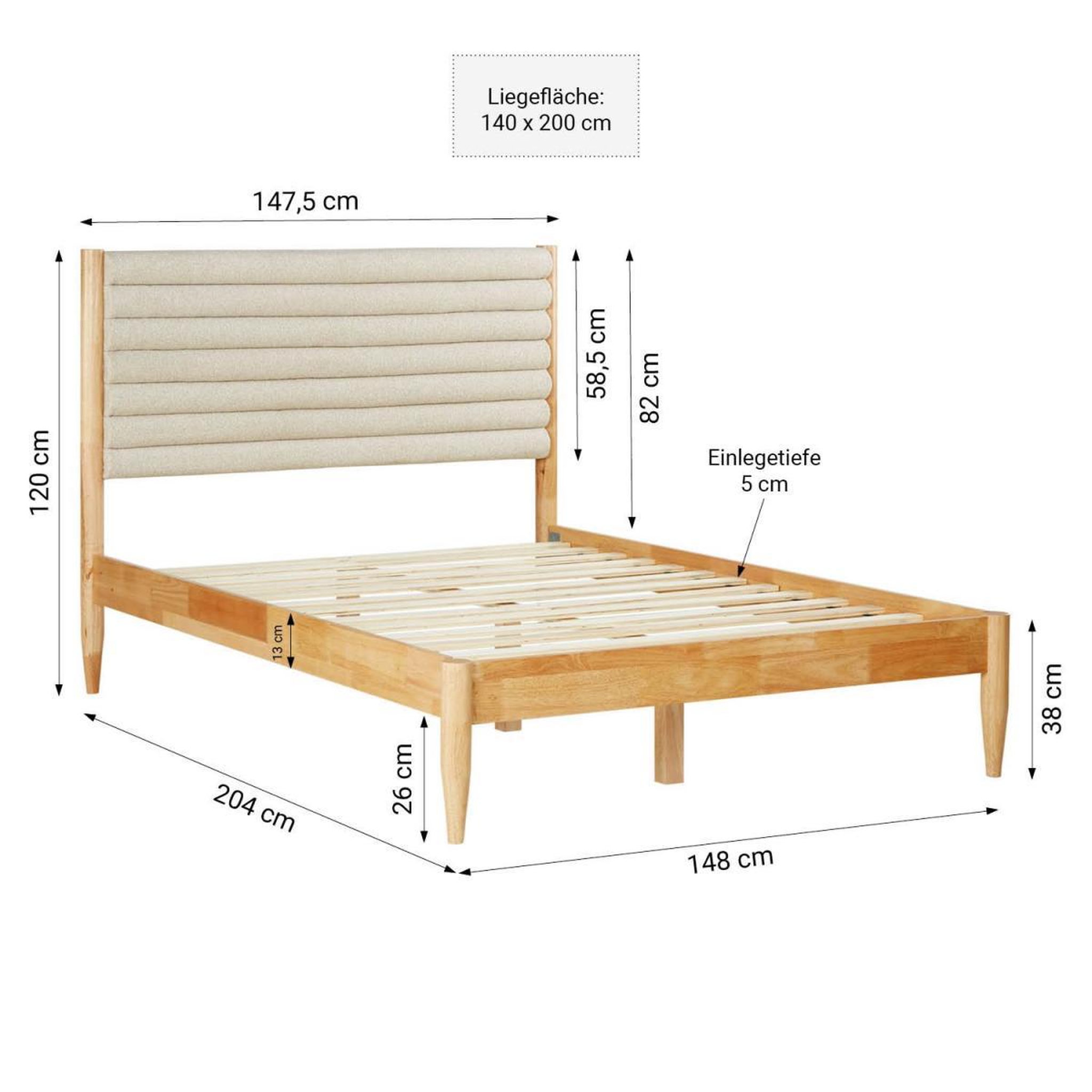 Voir la diapositive 2 : HomeStyle4U Lit 2 Places 140x200 cm tissu Bouclé Beige