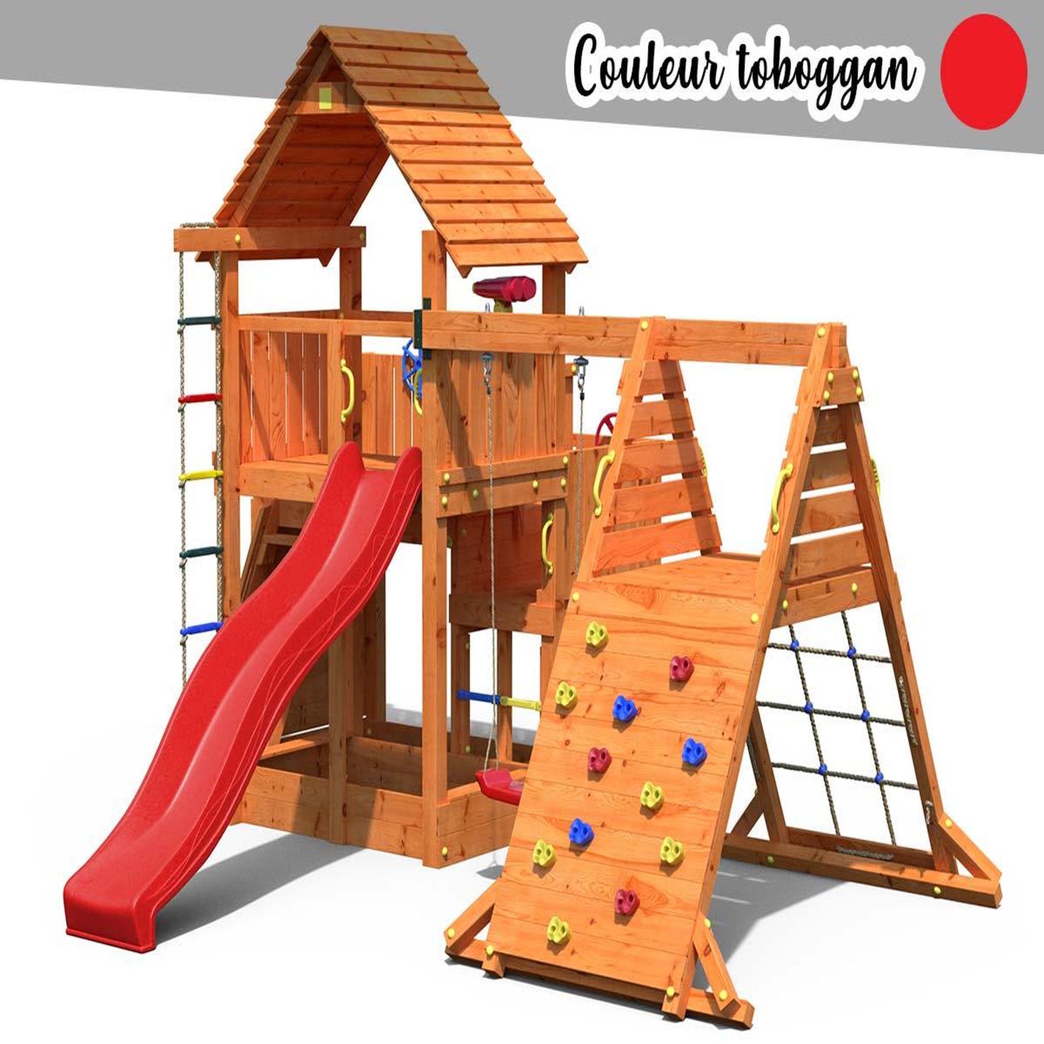 Fungoo Aire de jeux big leader spider + bac à sable + corde + toboggan rouge - fungoo