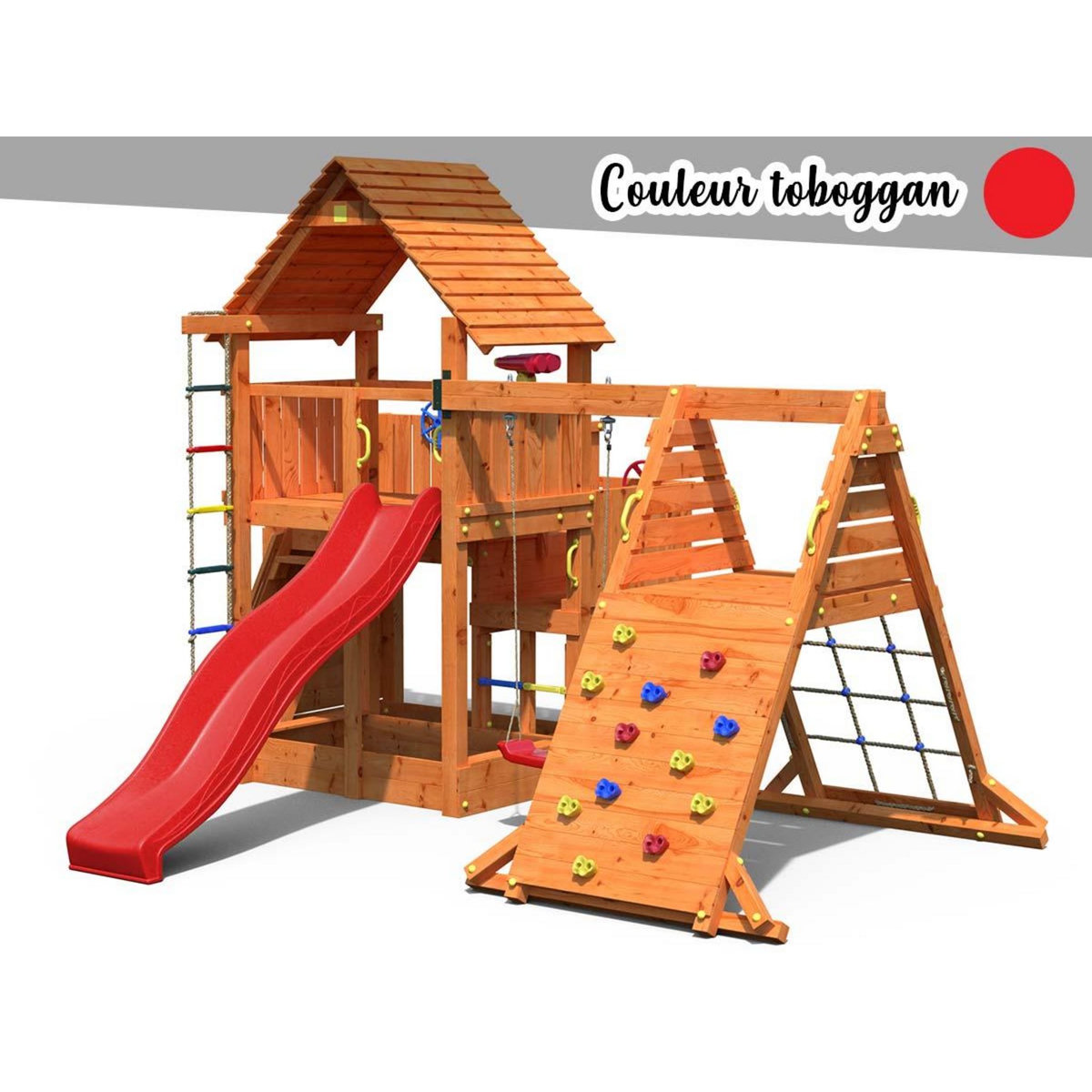 Fungoo Aire de jeux Big Leader Spider + Bac à sable + Corde + Toboggan Rouge - Fungoo