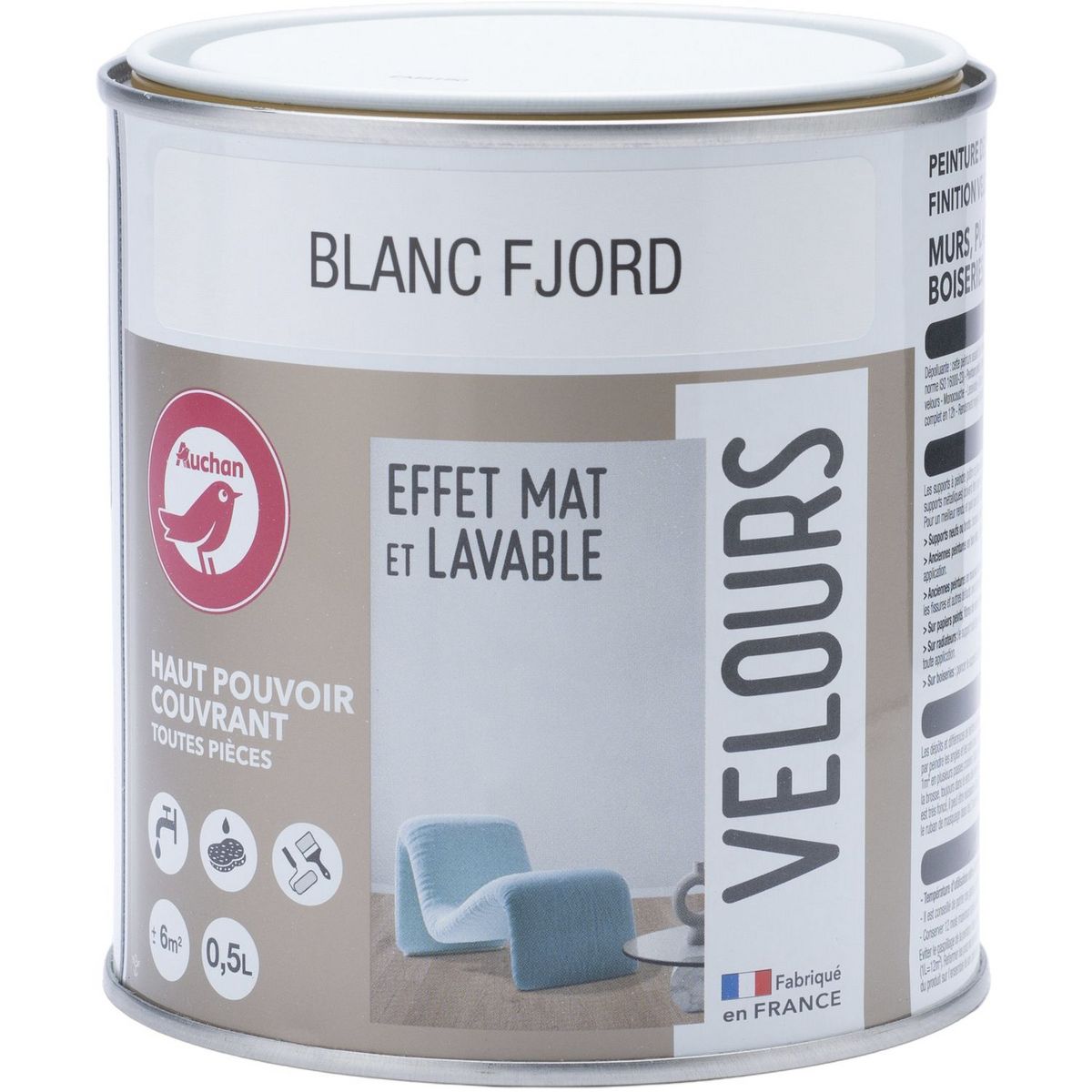 AUCHAN Peinture velour dépolluante blanc FJORD 0,5L