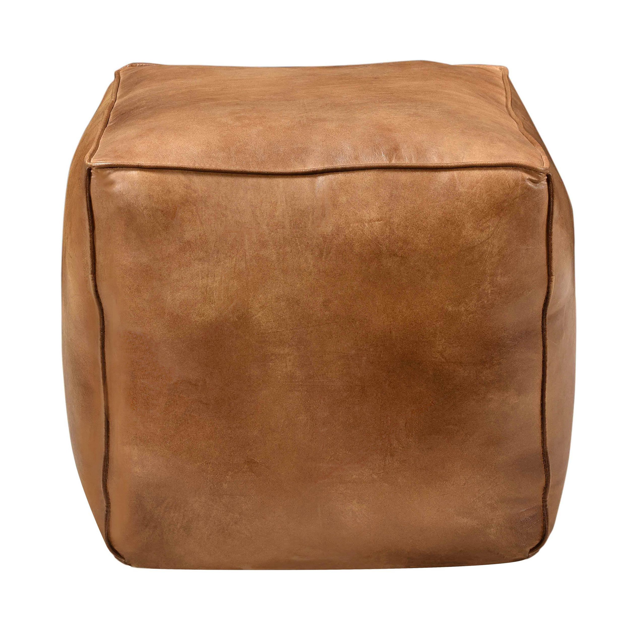 Voir la diapositive 6 : MAISON PAVANE Pouf carré en cuir marron 40 cm-arrah