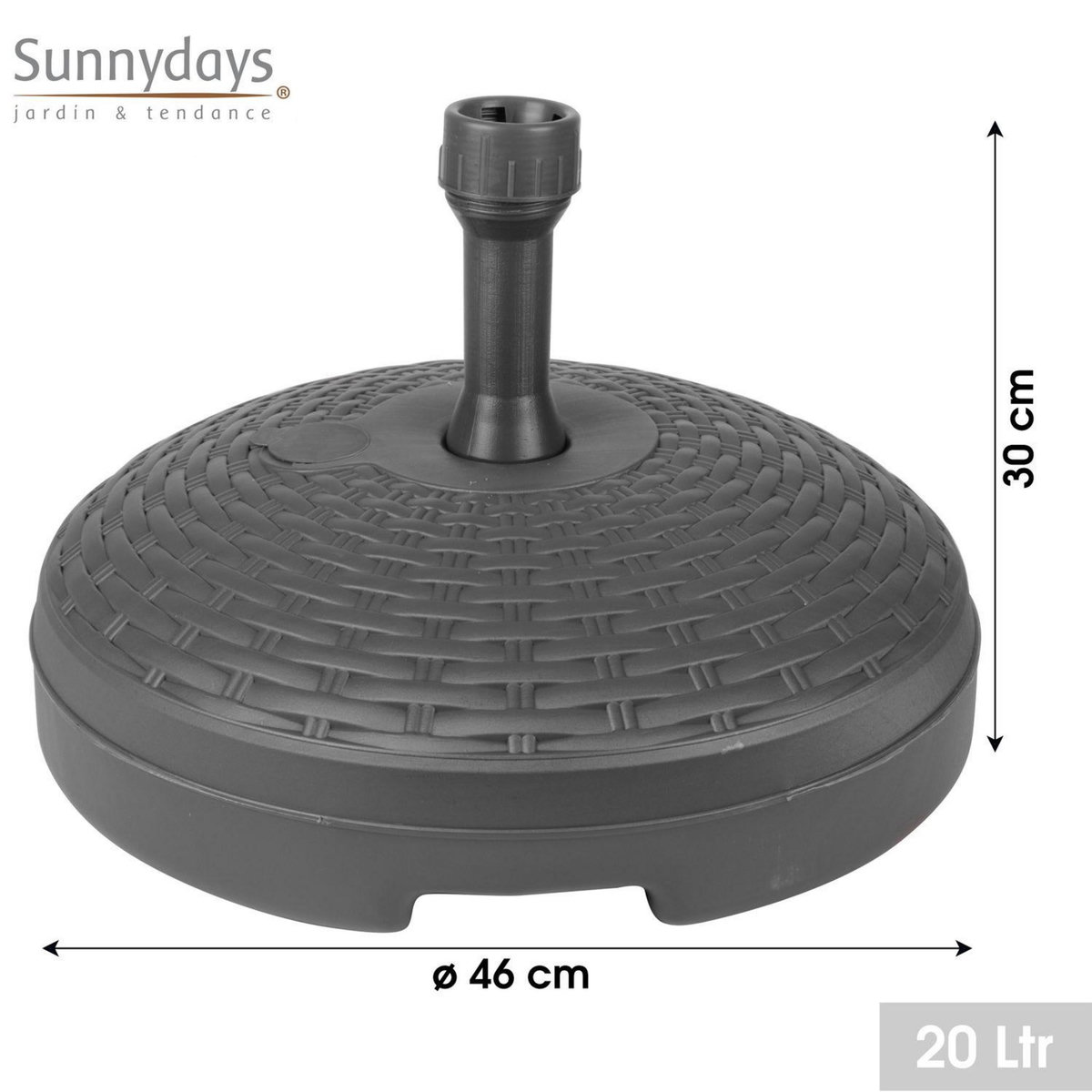 SUNNYDAYS Pied de parasol à remplir effet rotin - 20 litres - Gris